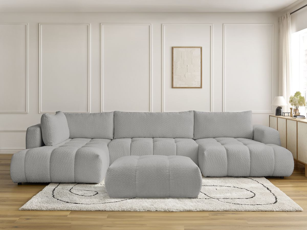 Bobochic Fuji Wohnlandschaft mit Pouf Bouclé-Stoff Hellgrau Ecke rechts