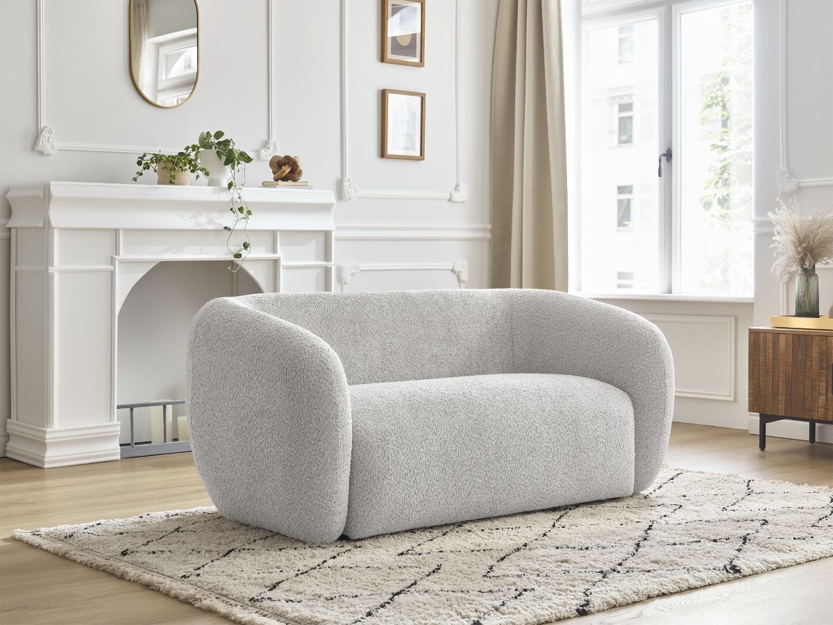 Bobochic Celine Sofa 2-Sitzer Bouclé-Stoff Hellgrau