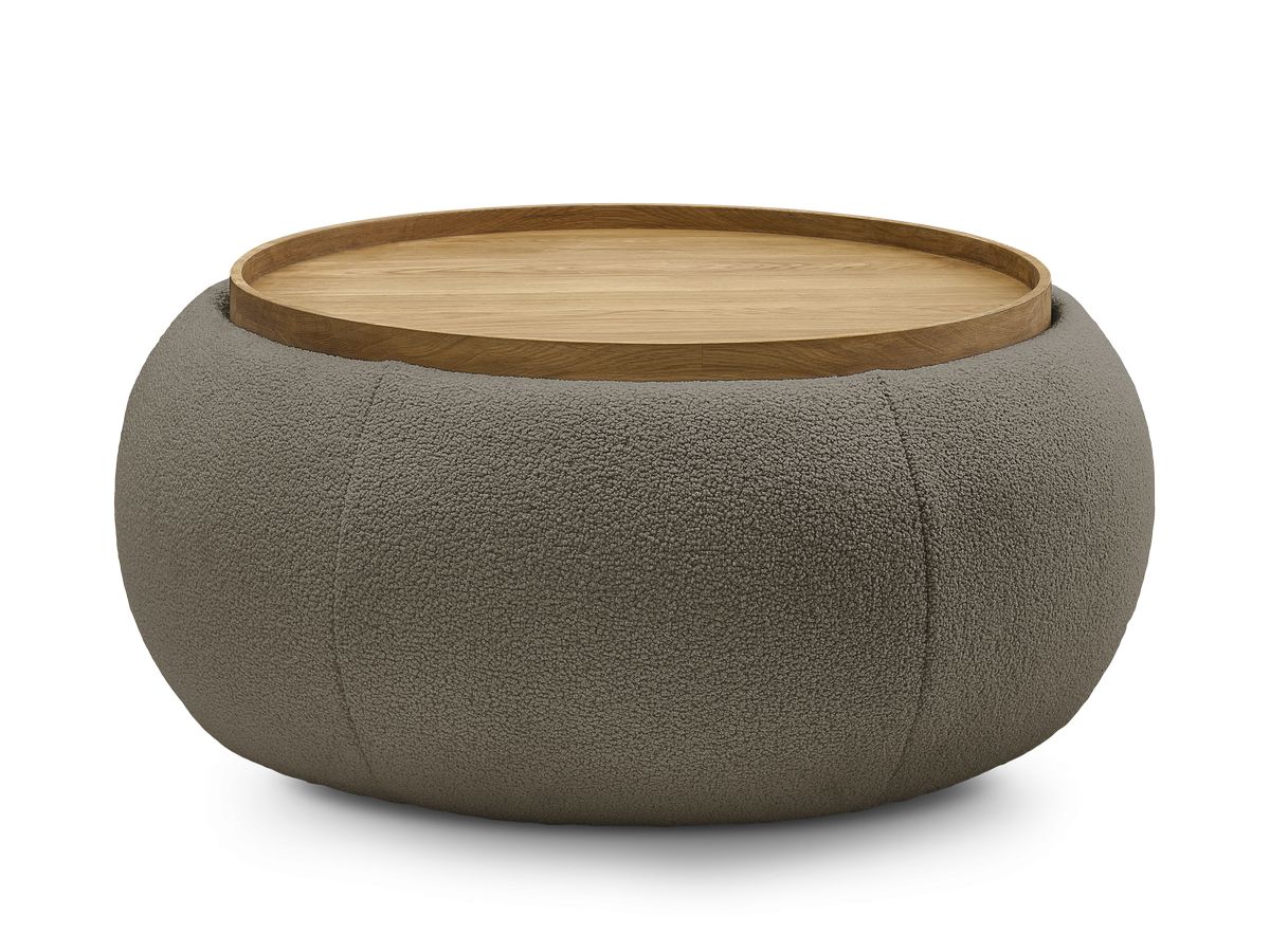 Bobochic Hayden Pouf mit Tablett, rund Bouclé-Stoff Braun, 87 cm