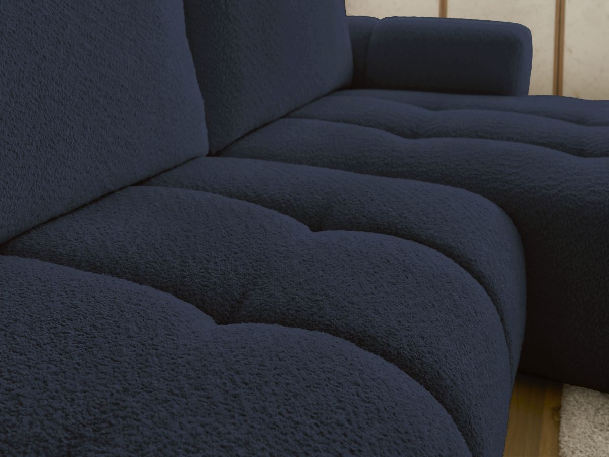 Bobochic Fuji Ecksofa mit Schlaffunktion und Bettkasten 292 × 160 cm Bouclé-Stoff Dunkelblau Ecke rechts