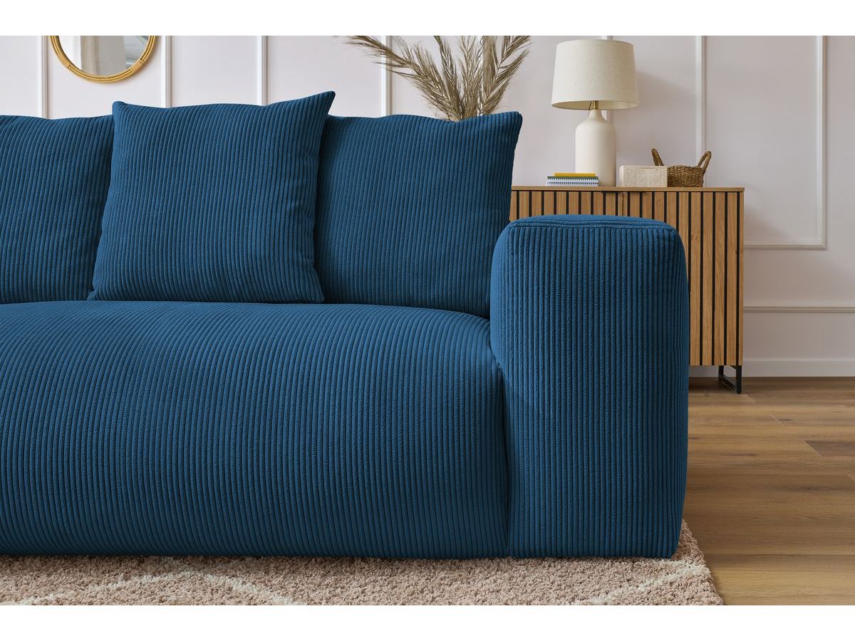 Bobochic Voltaire Ecksofa mit Pouf 268 × 214 cm Cordsamt Dunkelblau Ecke links