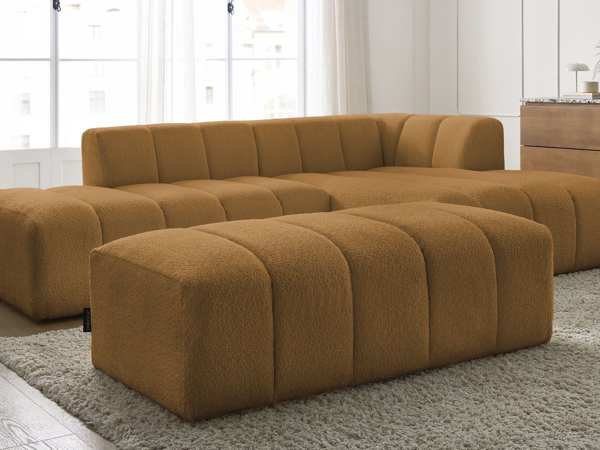 Bobochic Annecy Ecksofa mit Pouf Bouclé-Stoff Gelb Ecke rechts