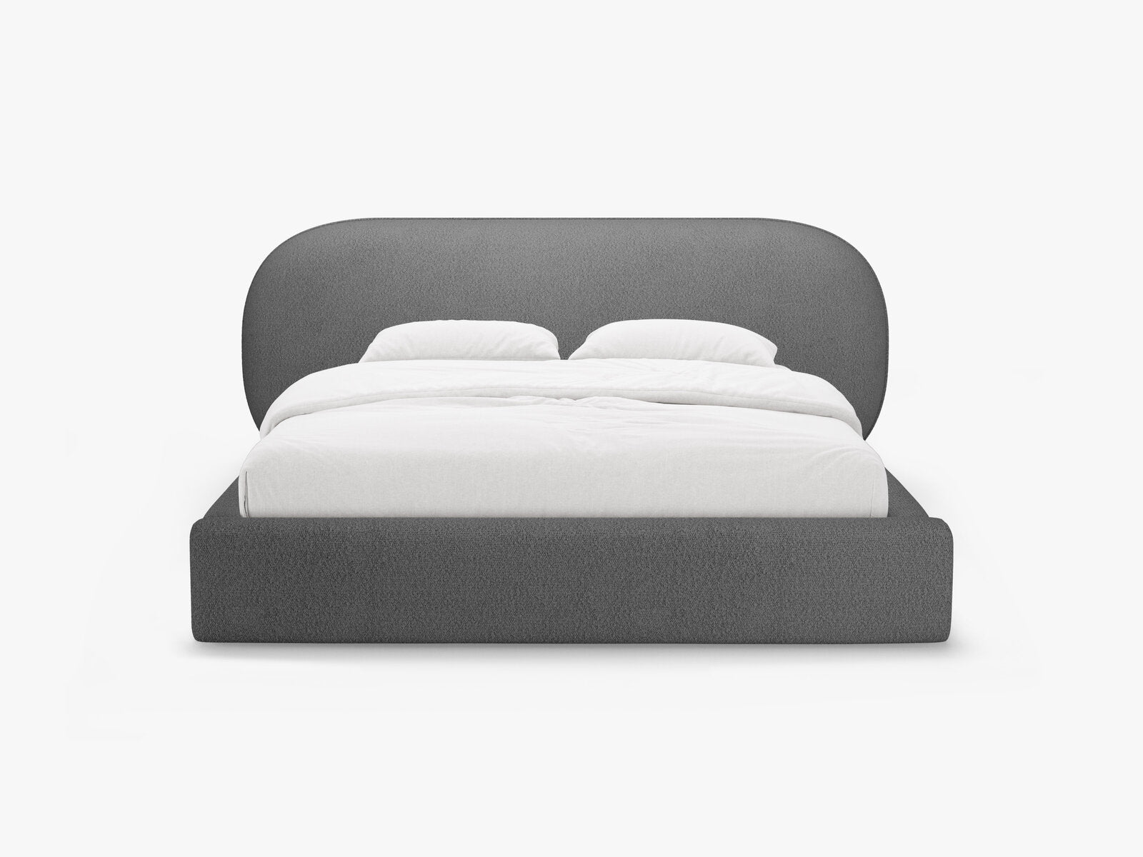 Micadoni Stauraumbett mit Kopfteil Ovalo Boucle Baloo Dunkelgrau 140x200