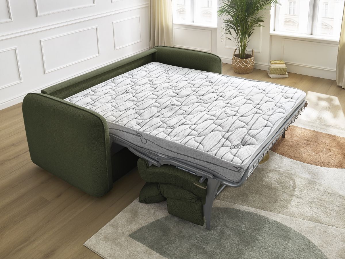 Bobochic Achille Schlafsofa 3-Sitzer Melange-Stoff Grün, Liegefläche 160 × 200 cm