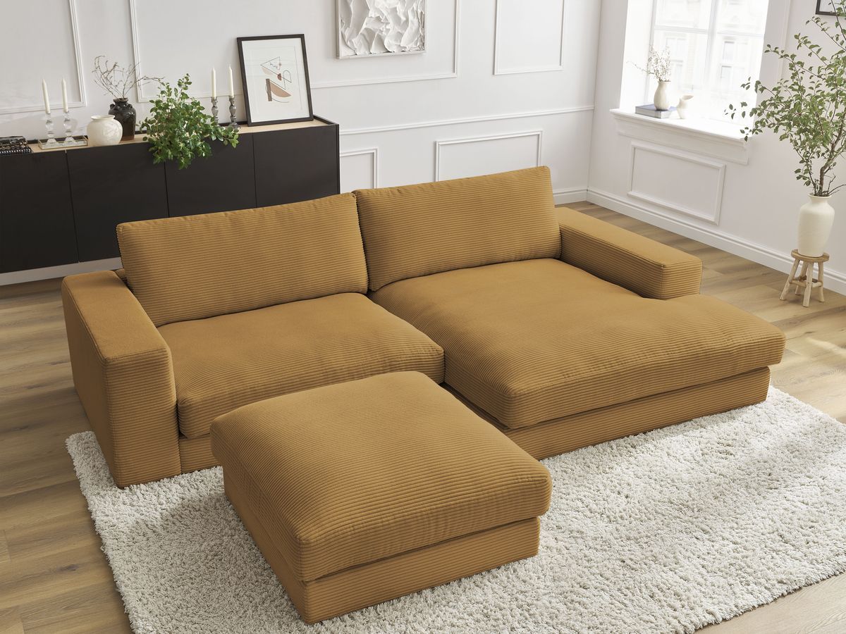 Bobochic Leonard Ecksofa mit Pouf 234 × 159 cm Cordsamt Gelb Ecke rechts