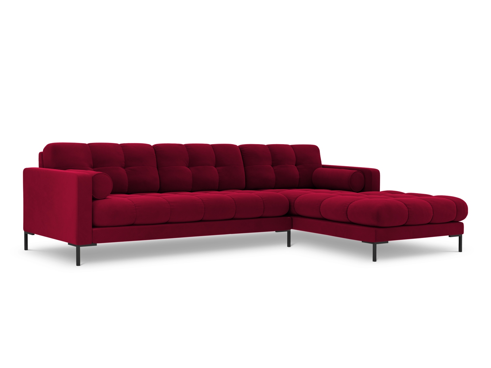 Cosmopolitan Design Ecksofa Bali 5-Sitzer Samt Bluvel Rot Rechts Beine Schwarzes Metall