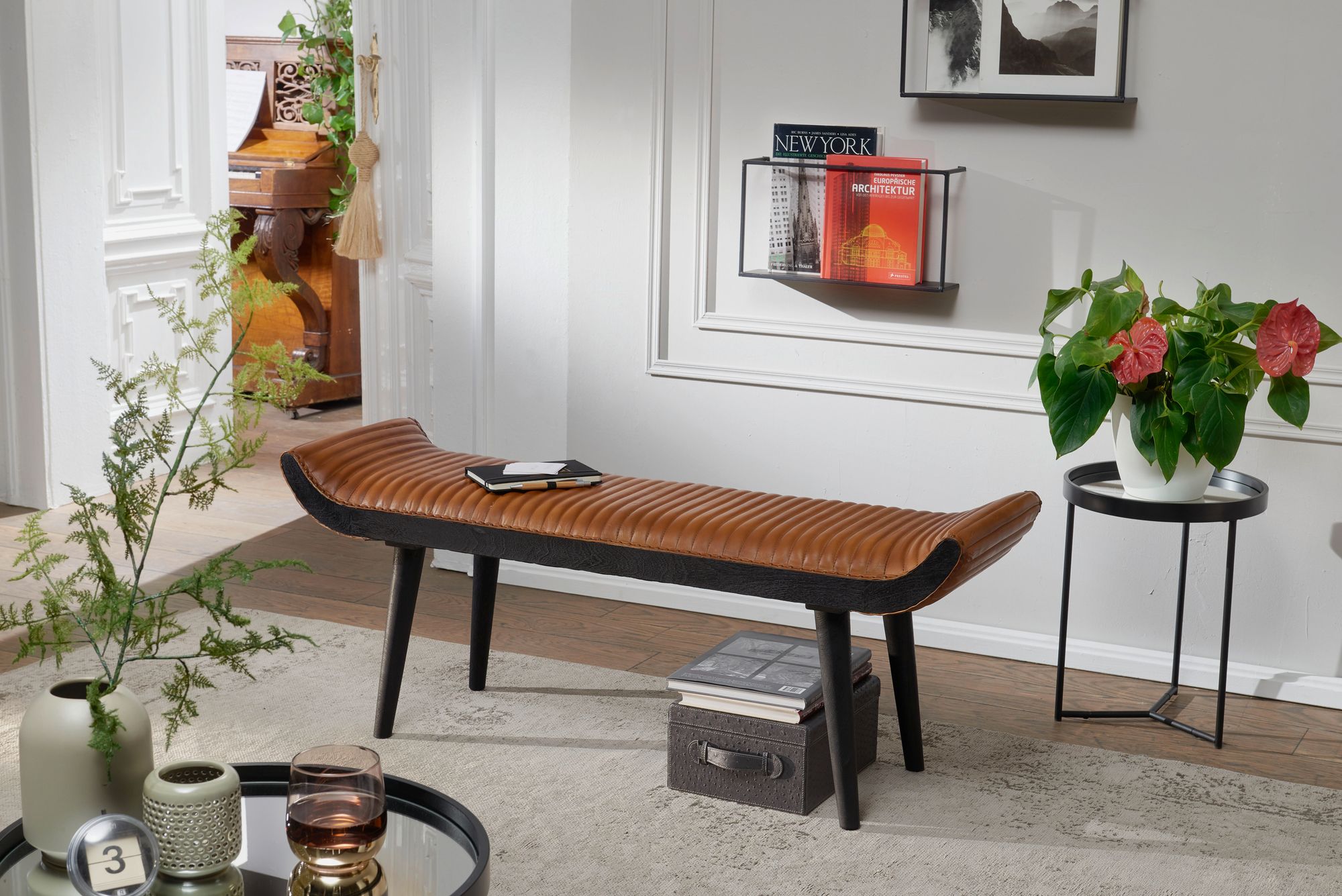 Sitzbank Slagelse Echtleder Braun 125 × 38 × 51 cm