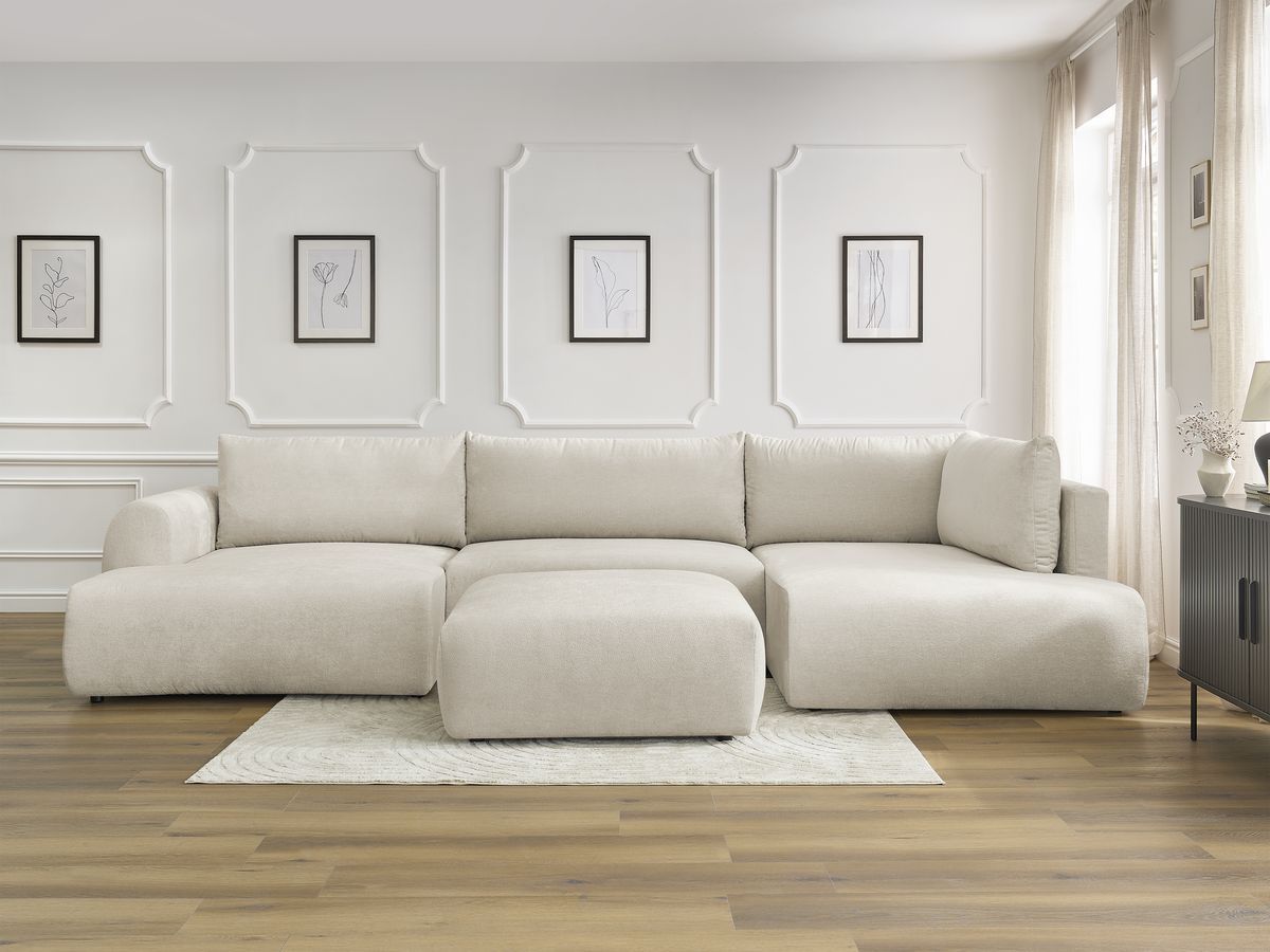 Bobochic Lucien Wohnlandschaft mit Pouf Stoff Beige Ecke links