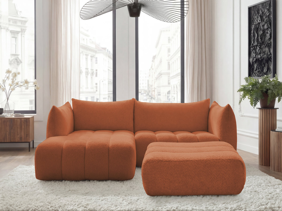 Bobochic Azra Ecksofa mit Pouf 262 × 178 cm Bouclé-Stoff Orange Ecke links