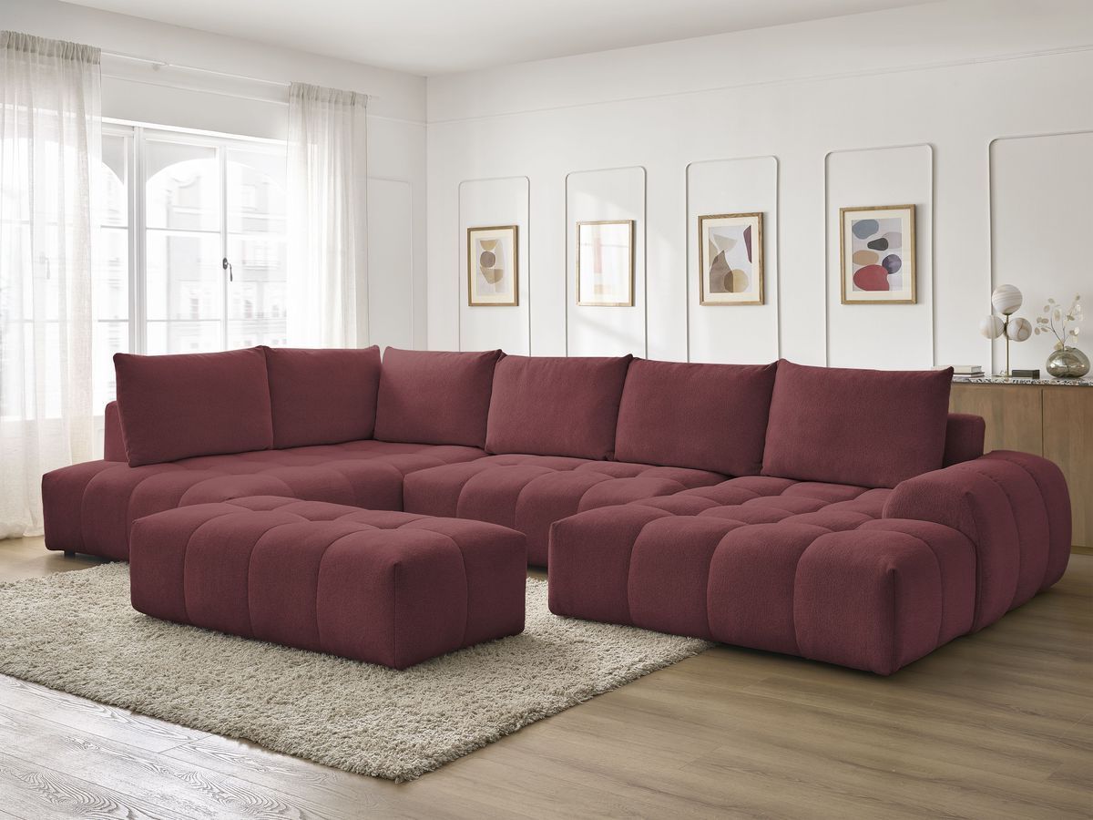Bobochic Everest Wohnlandschaft mit Pouf, 6 Kissen Melange-Stoff Rot Ecke rechts
