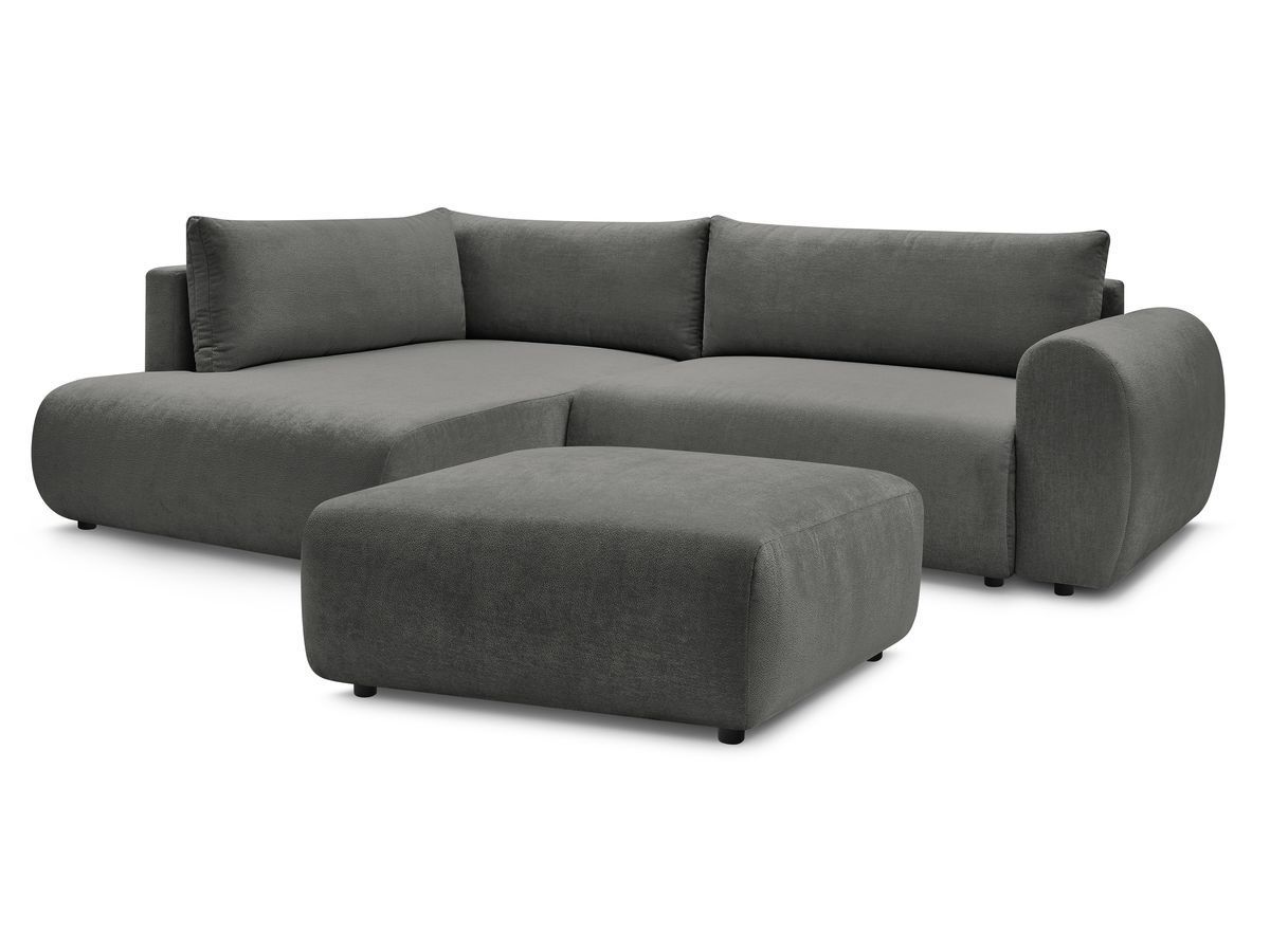 Bobochic Lucien Ecksofa mit Schlaffunktion und Bettkasten und Pouf 296 × 198 cm Stoff Dunkelgrau Ecke links