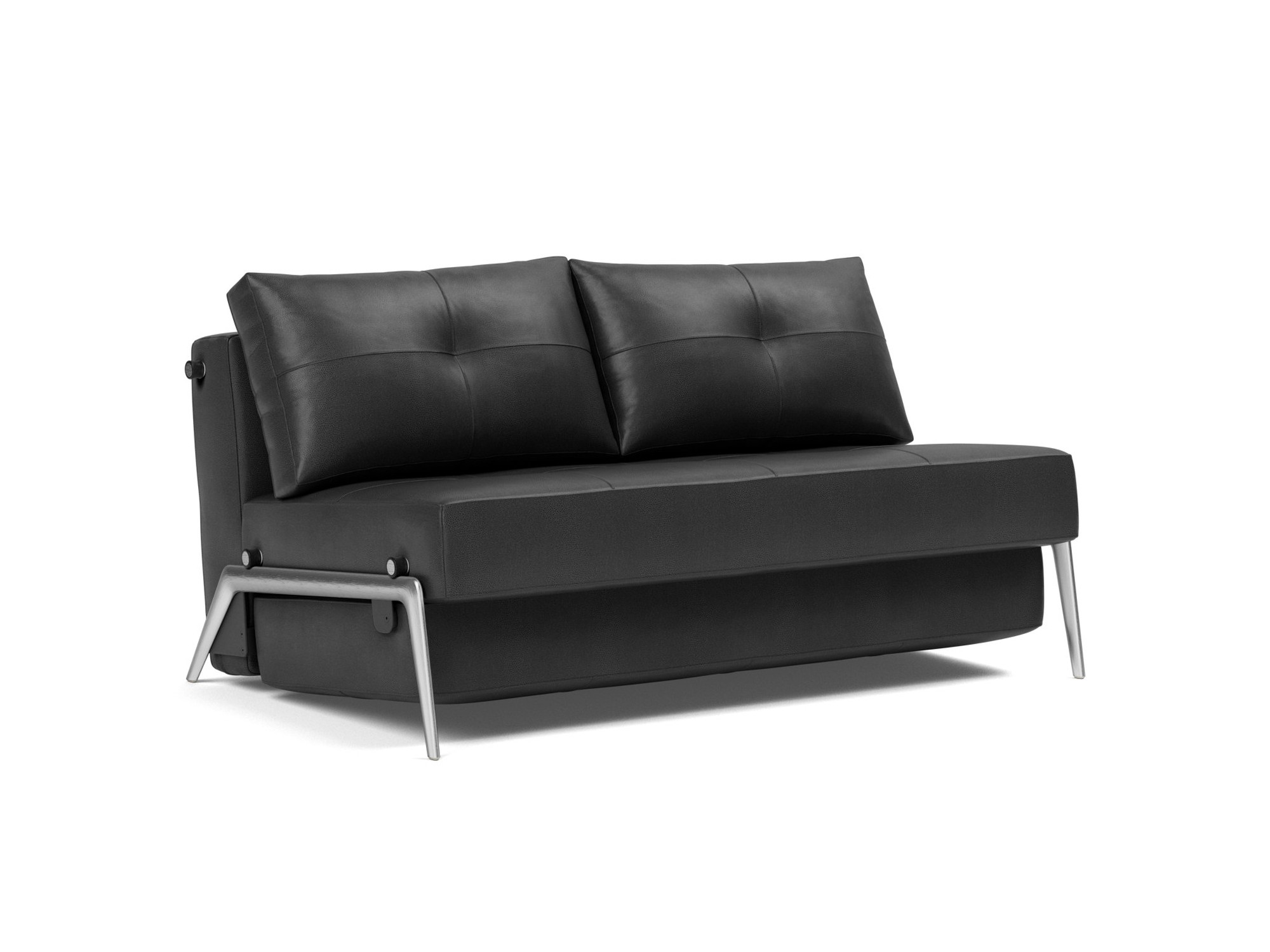 Schlafsofa Cubed 140 Lederoptik Faunal 550-Black Beine Aluminium
