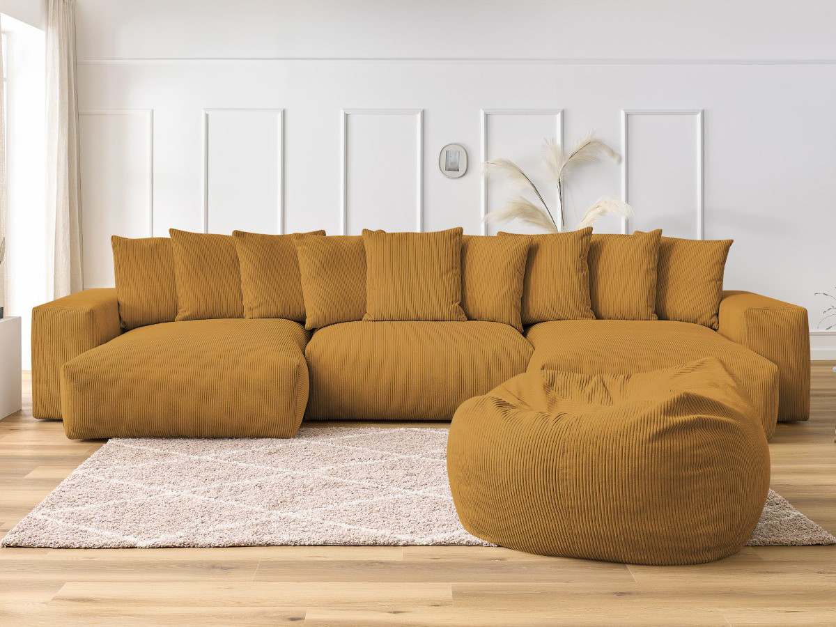 Bobochic Voltaire Wohnlandschaft mit Pouf 420 × 174 cm Cordsamt Gelb