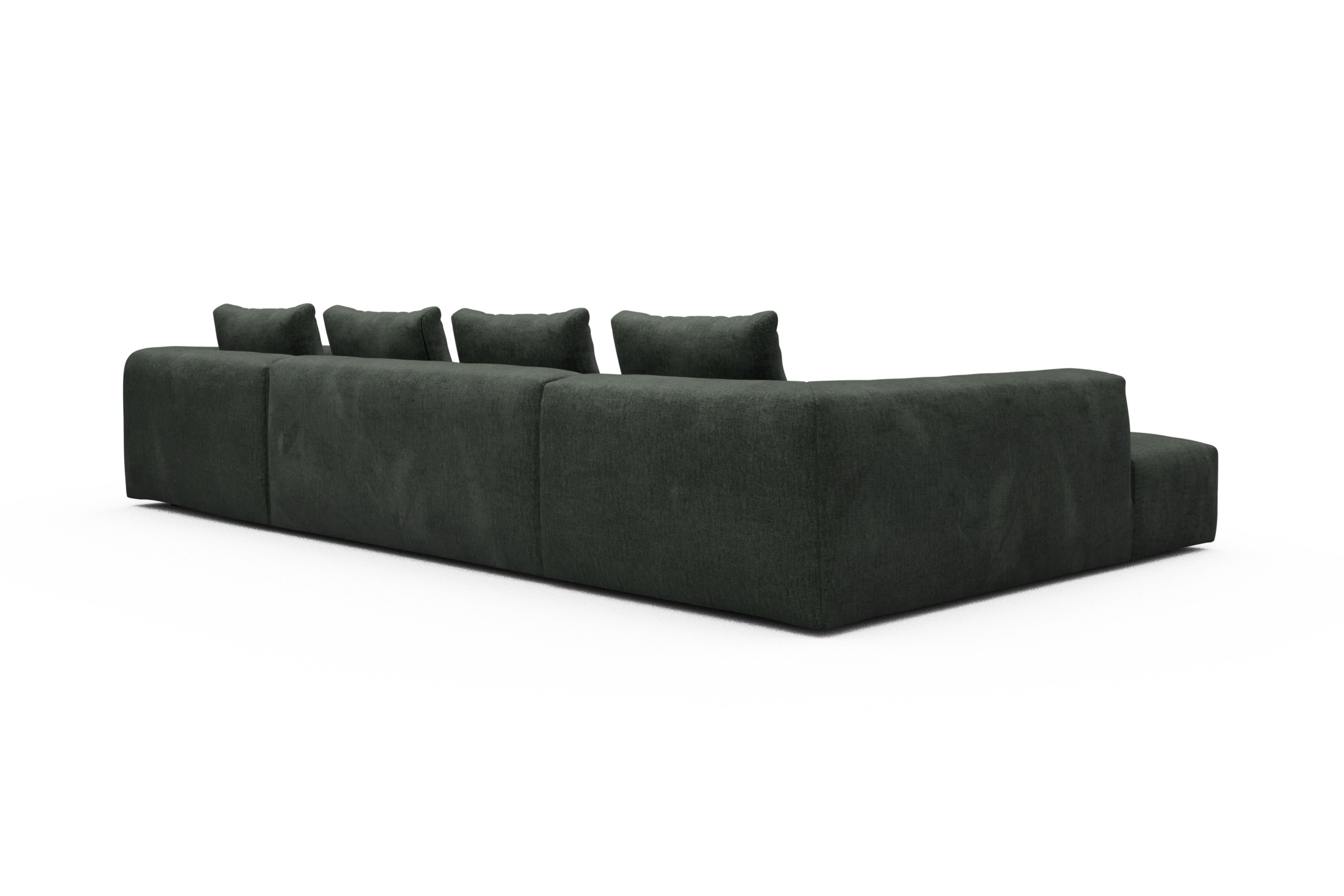 Wohnlandschaft Fred Relax-Ecke links mit 2-Sitzer und Chaiselongue rechts Boucle Aivi 818-Pine-Green