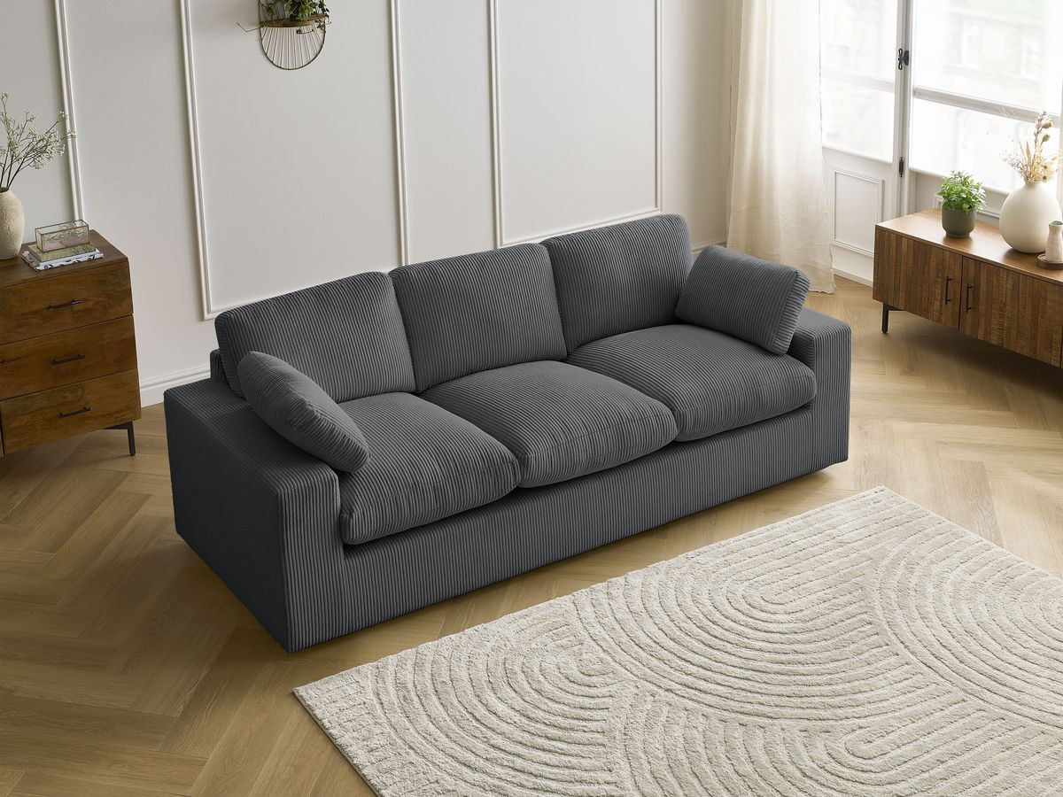 Bobochic Belair Sofa 3-Sitzer 220 × 93 cm Cordsamt Dunkelgrau