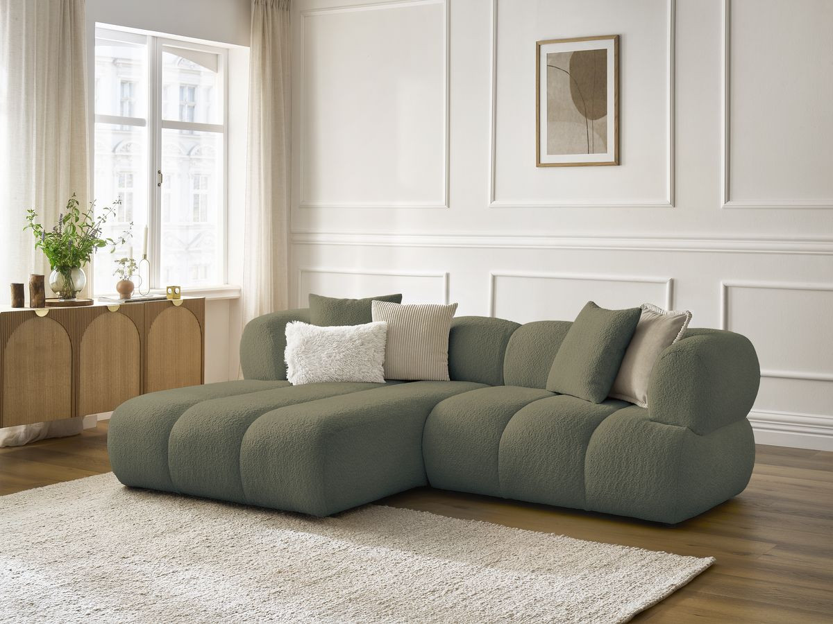 Bobochic Pamira Ecksofa Bouclé-Stoff Grün Ecke links