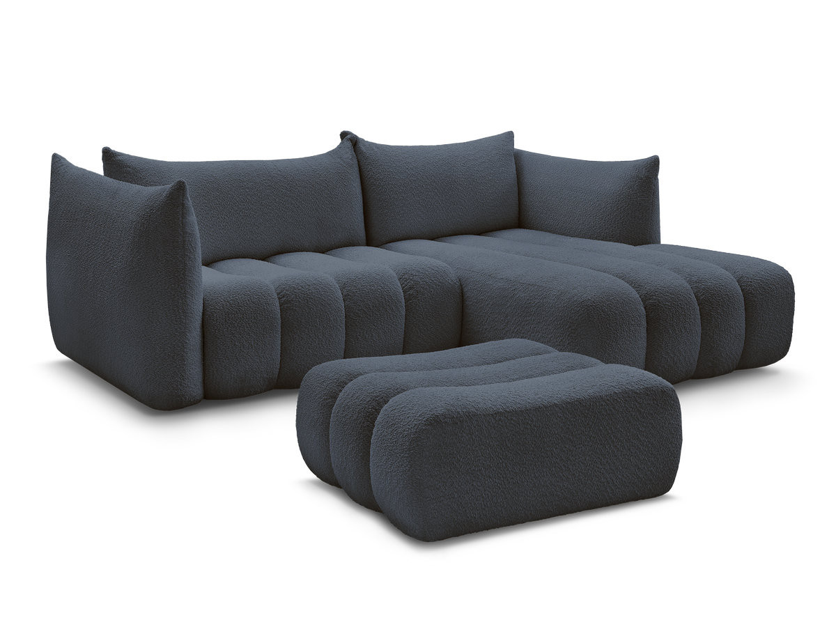 Bobochic Azra Ecksofa mit Pouf 262 × 178 cm Bouclé-Stoff Dunkelblau Ecke rechts