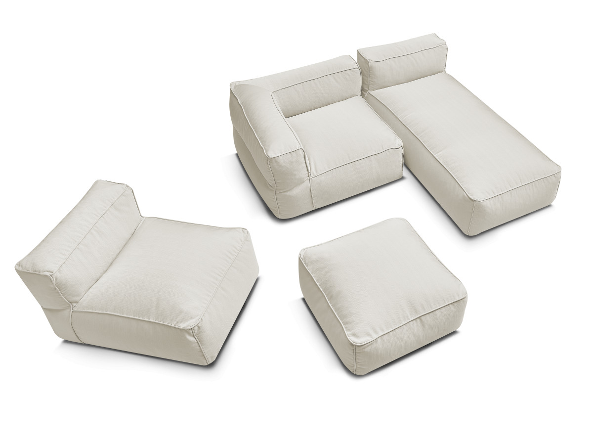 Bobochic Giulia Gartensofa 4-Sitzer mit Pouf, 1 Eckmodul Stoff Beige
