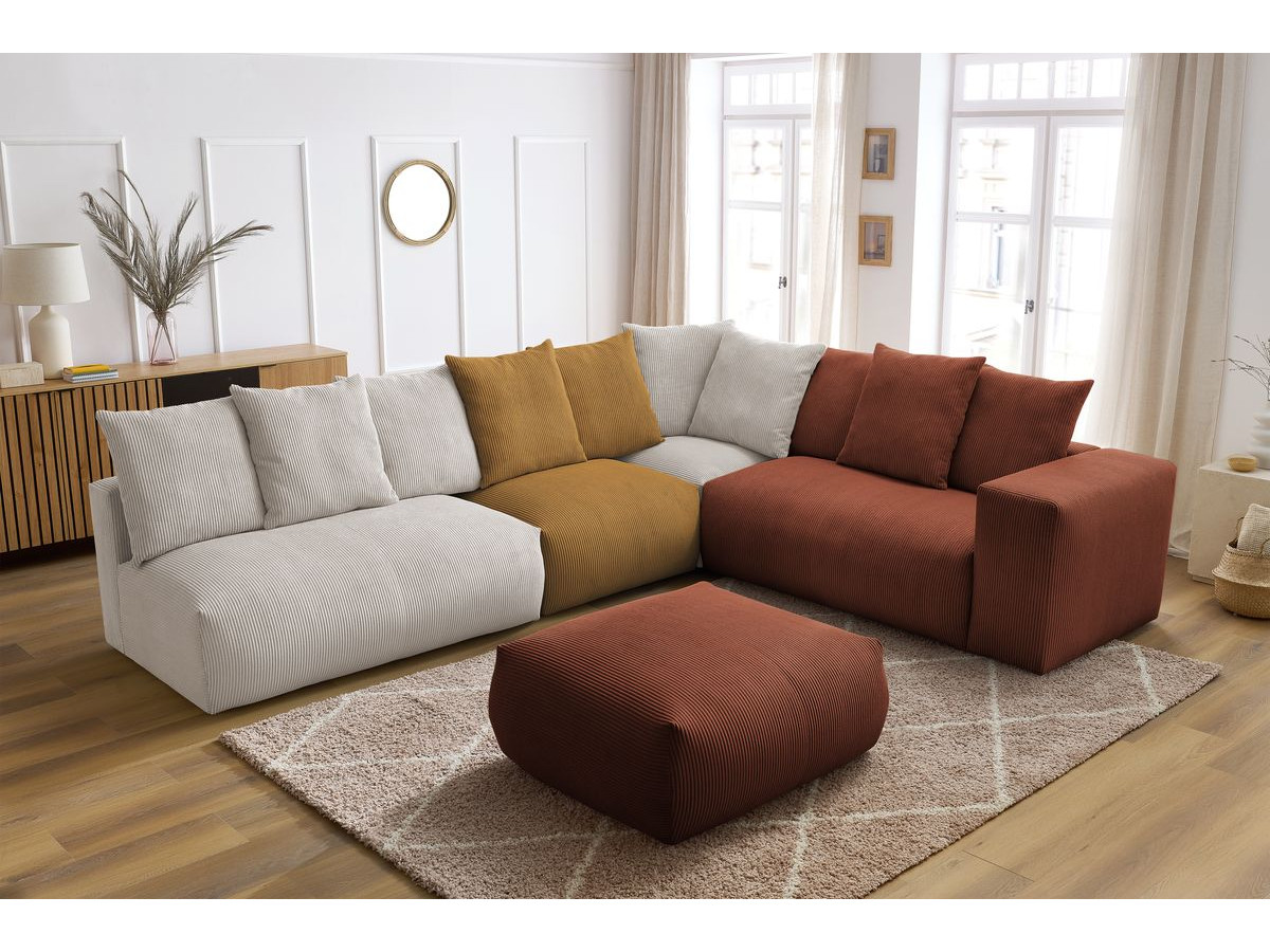 Bobochic Voltaire Ecksofa mit Pouf 322 × 268 cm Cordsamt Mehrfarbig Ecke rechts