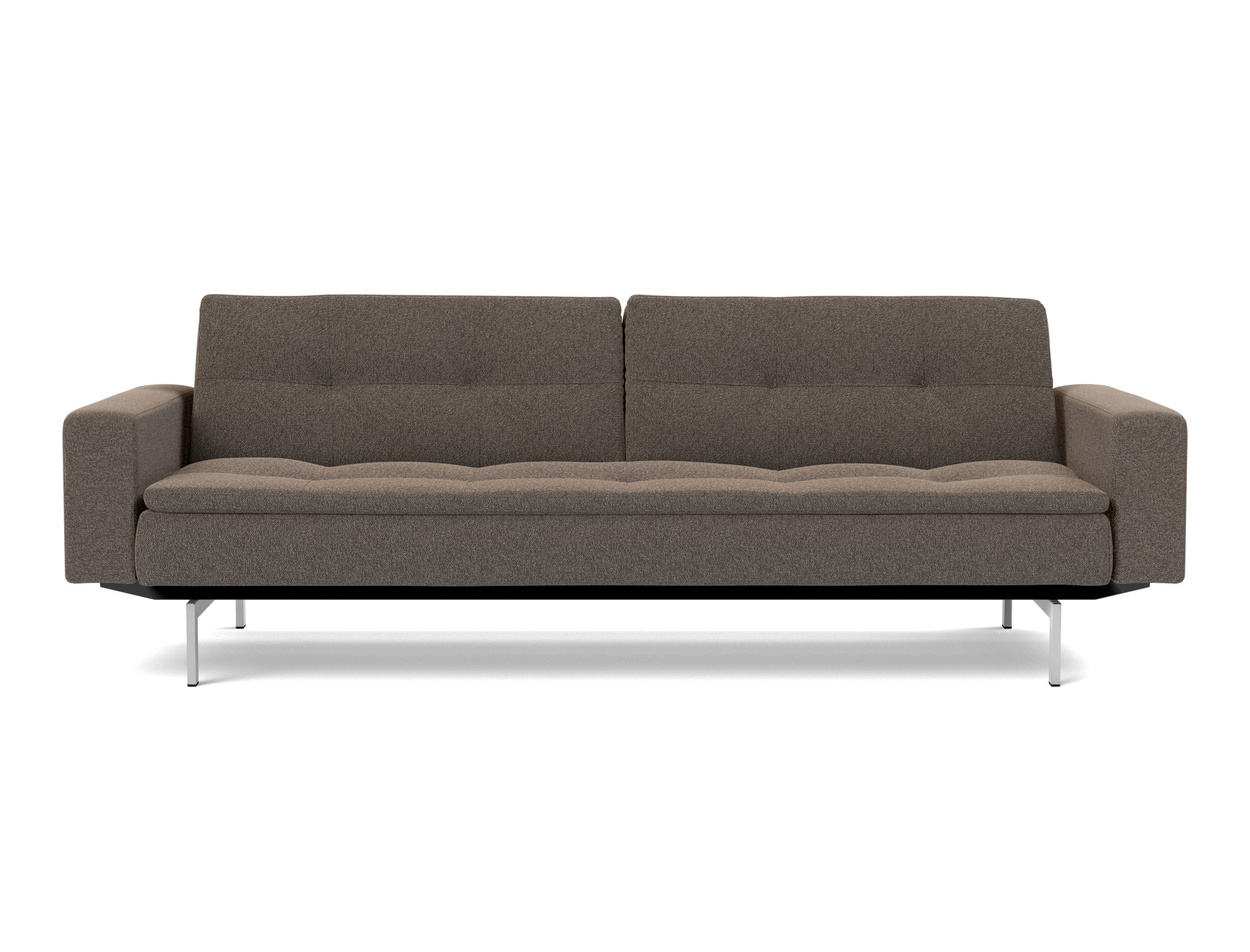 Schlafsofa Dublexo mit Armlehnen Boucle Skandi 530-Taupe Beine Chrom