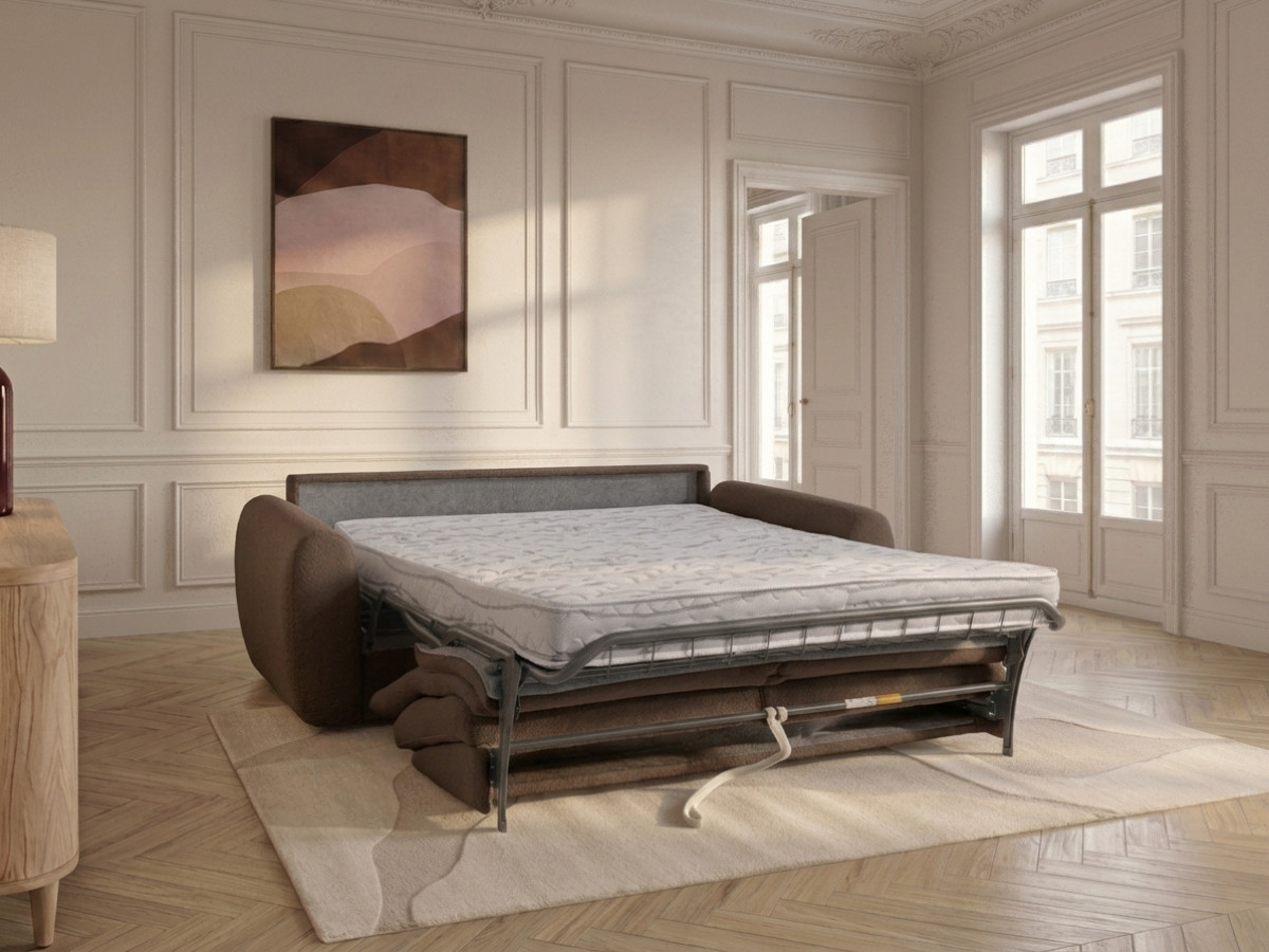 Bobochic Minorque Schlafsofa 2,5-Sitzer Chenille Braun, Liegefläche 160 × 200 cm