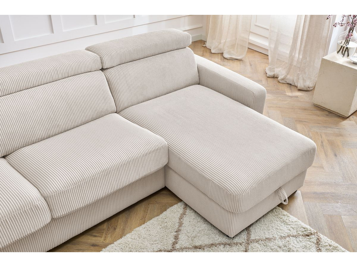Bobochic Monaco Ecksofa mit Schlaffunktion und Bettkasten Cordsamt Beige, Liegefläche 140 × 190 cm