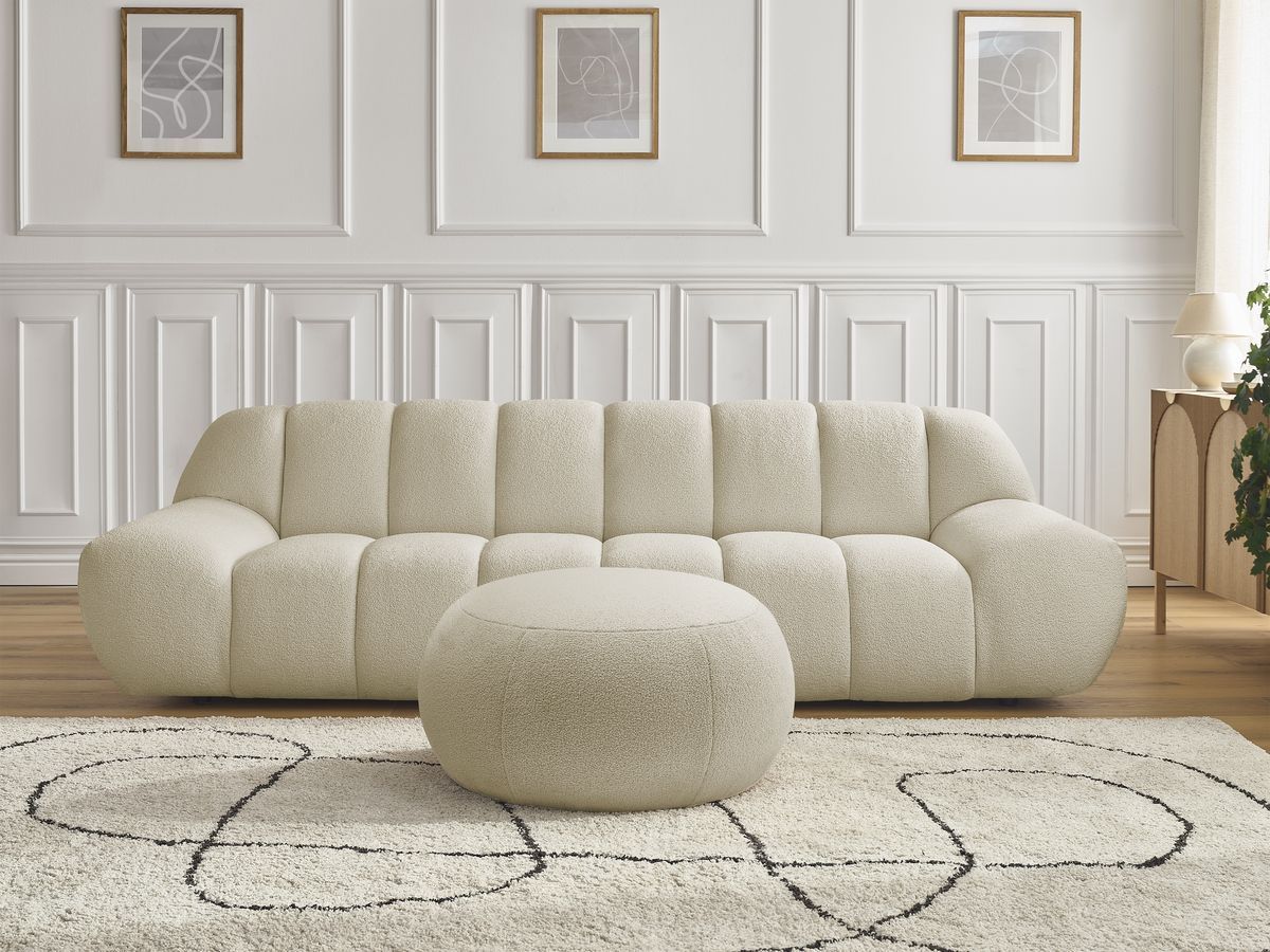 Bobochic Hayden Sofa 4-Sitzer mit Pouf Bouclé-Stoff Beige