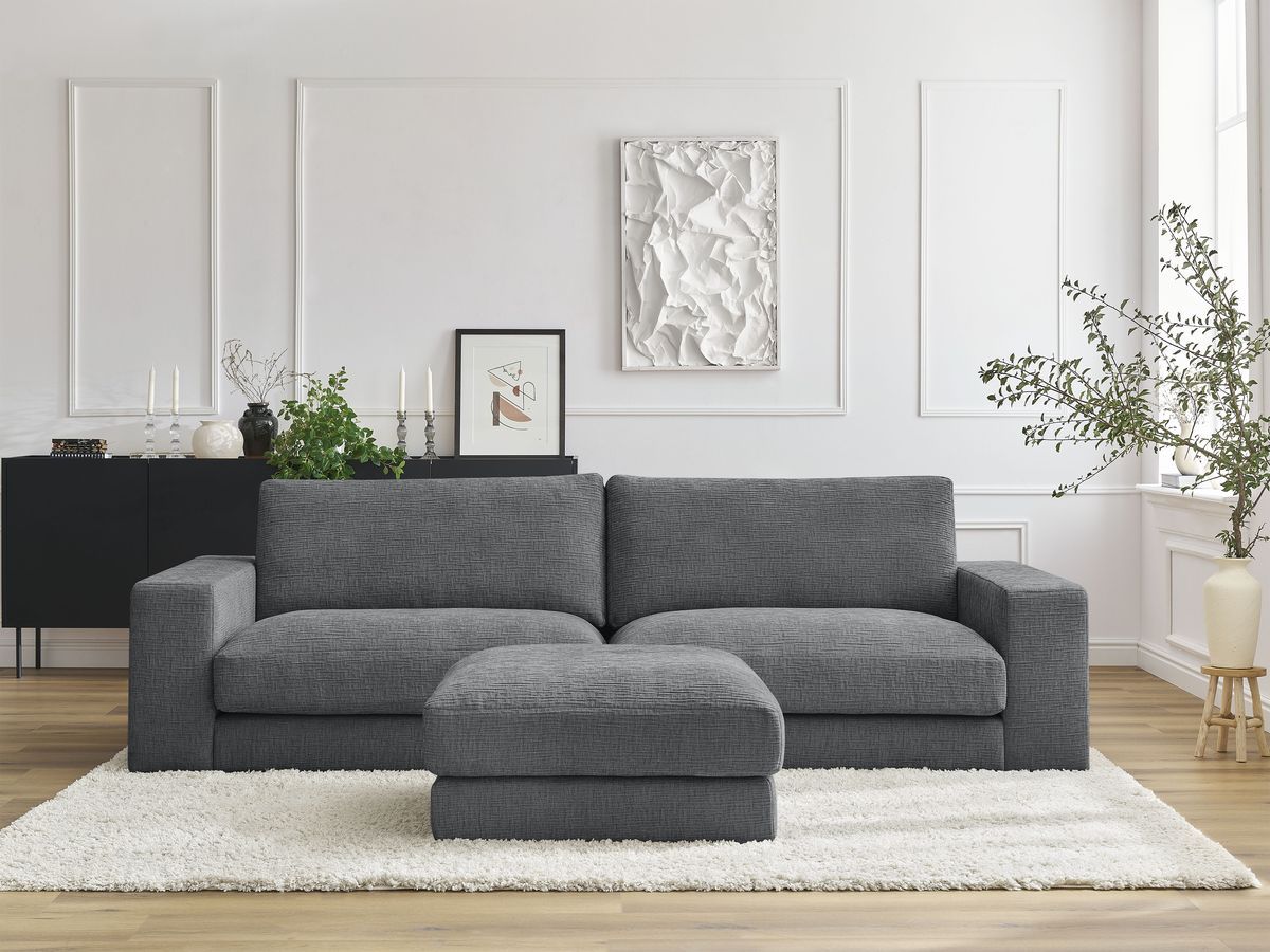 Bobochic Leonard Sofa 4-Sitzer mit Pouf 234 × 109 cm Strukturstoff Dunkelgrau
