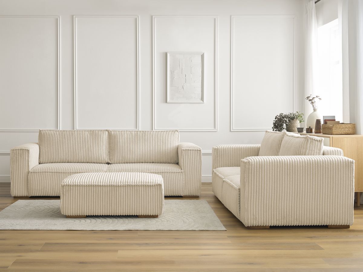 Bobochic Chelsea Sofa 6-Sitzer mit Pouf Breitcord weich Taupe