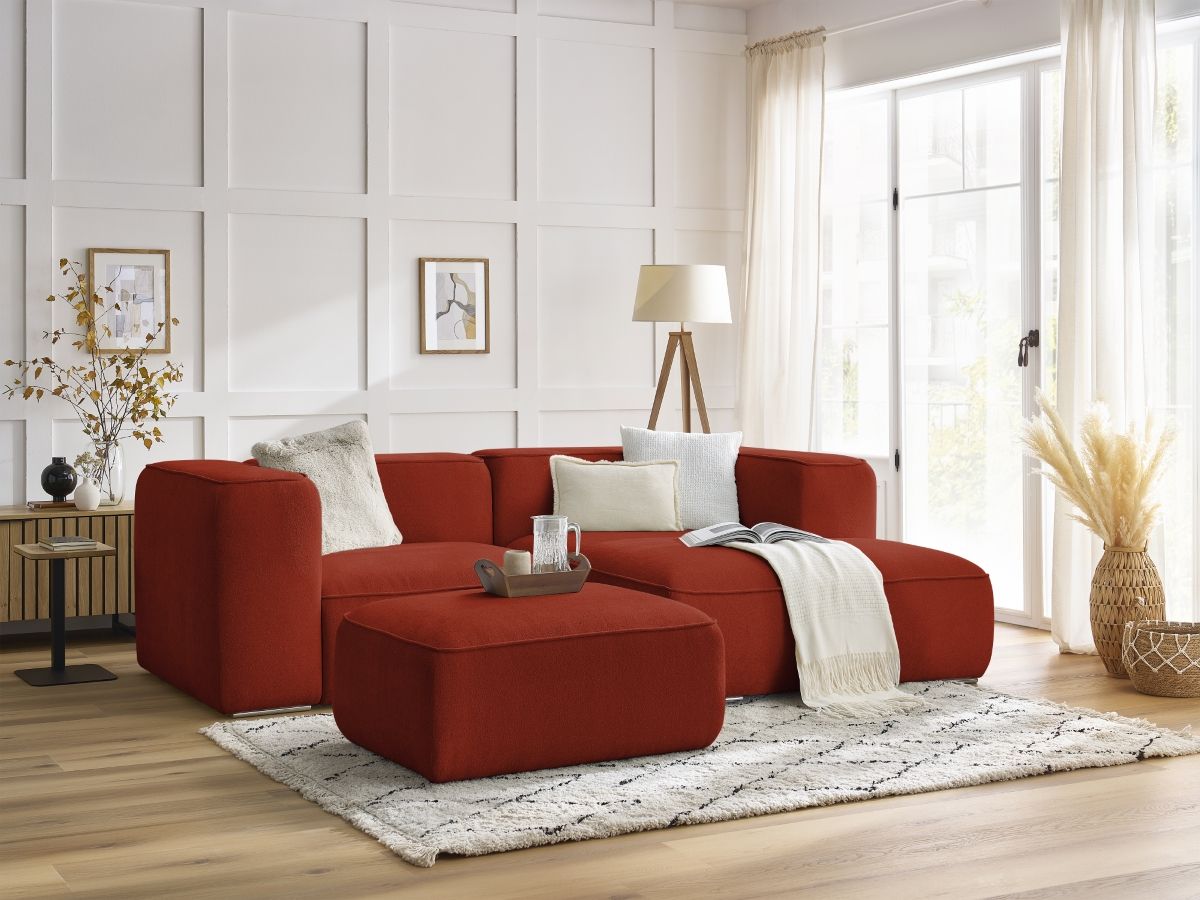 Bobochic Zephyr Ecksofa mit Pouf 260 × 165 cm Strukturstoff Orange Ecke rechts