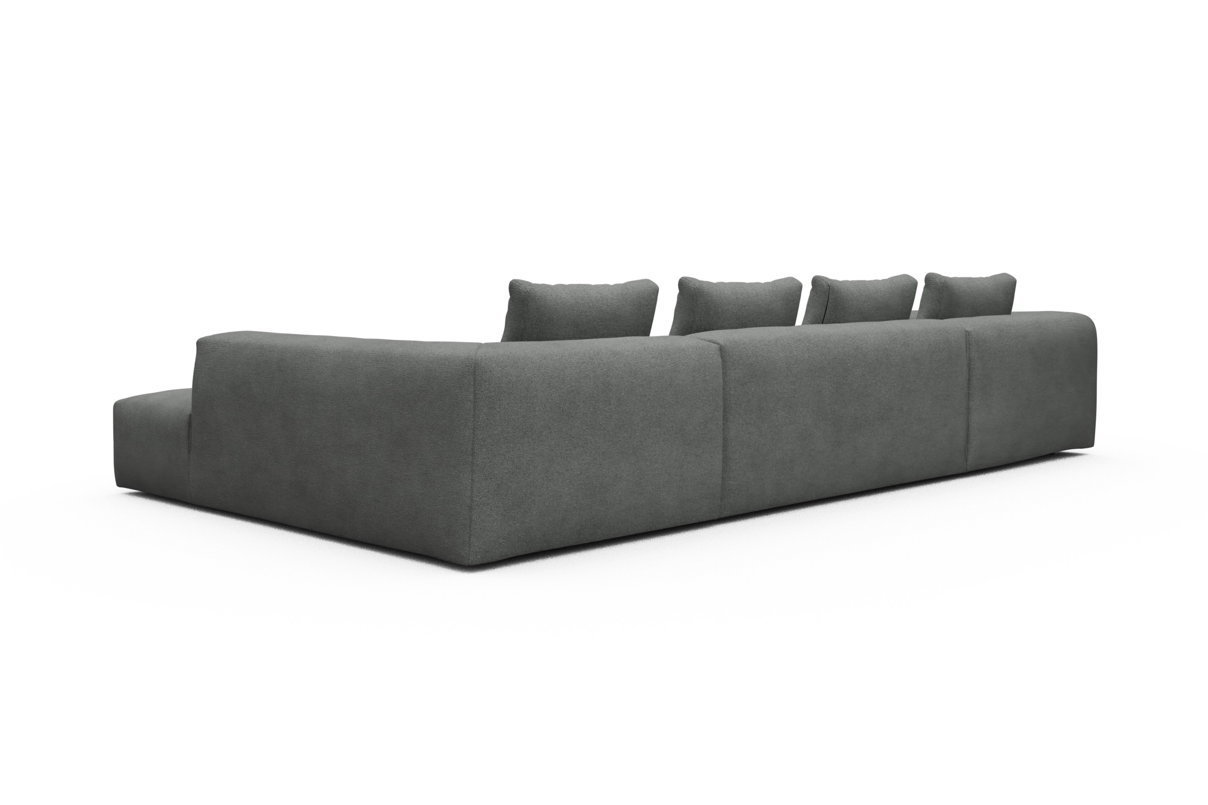 Wohnlandschaft Fred Relax-Ecke rechts mit 2-Sitzer und Chaiselongue links Boucle-Ash-Grey