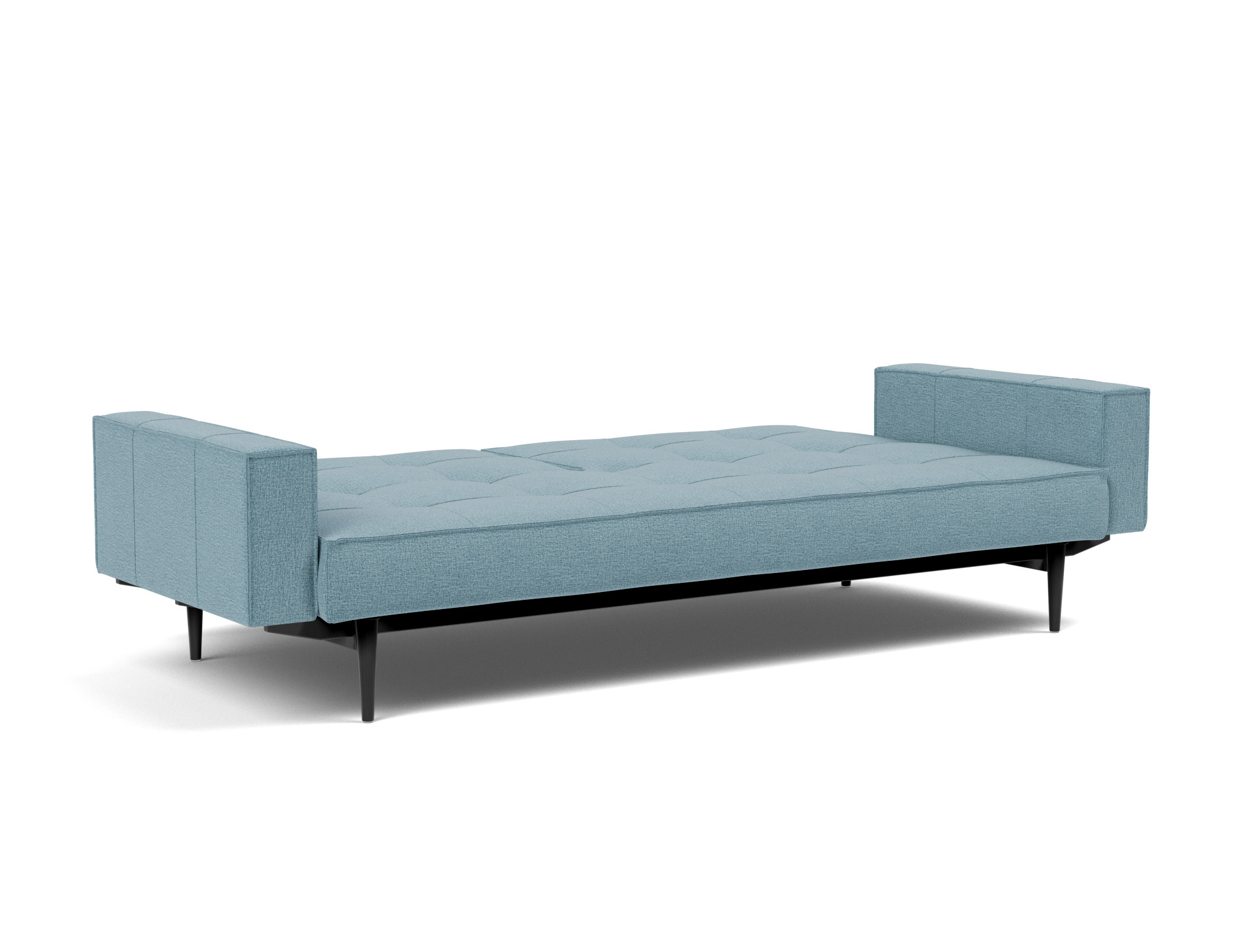 Schlafsofa Splitback mit Armlehnen Flachgewebe Mixed Dance 525-Light-Blue Beine Styletto Eiche schwarz