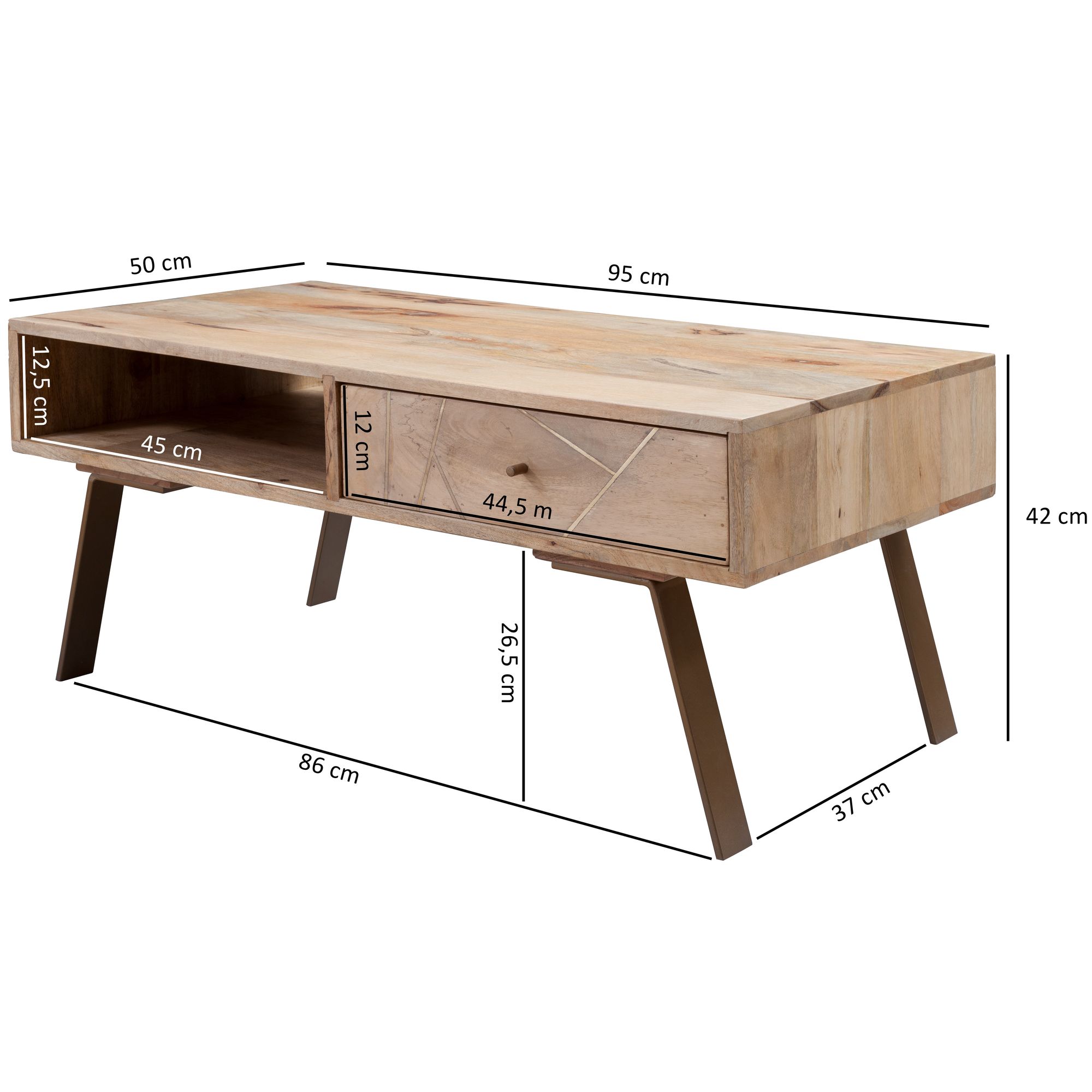 Couchtisch Dale Mango Massivholz 95 × 50 × 42 cm