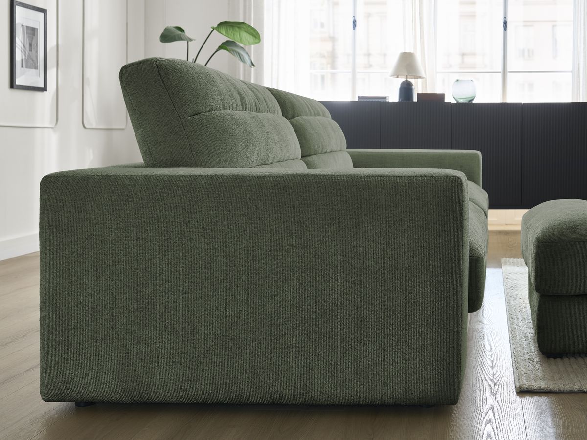 Bobochic Sierra Sofa 4-Sitzer mit Pouf Strukturstoff Dunkelgrün