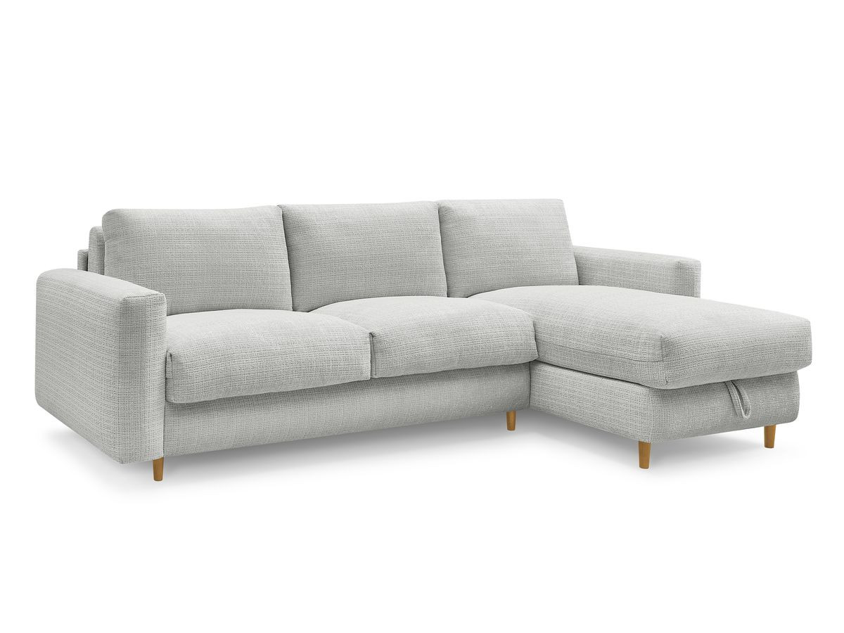 Bobochic Cocoone Ecksofa mit Schlaffunktion und Bettkasten Strukturstoff Hellgrau, Liegefläche 160 × 200 cm