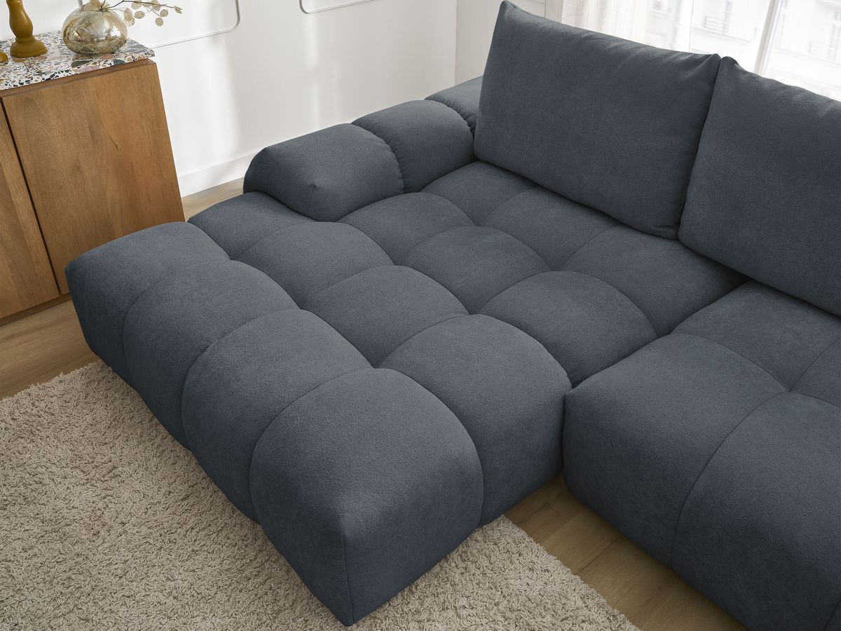Bobochic Everest Ecksofa mit Schlaffunktion und Bettkasten 318 × 180 cm, 3 Kissen Strukturstoff Dunkelblau Ecke links