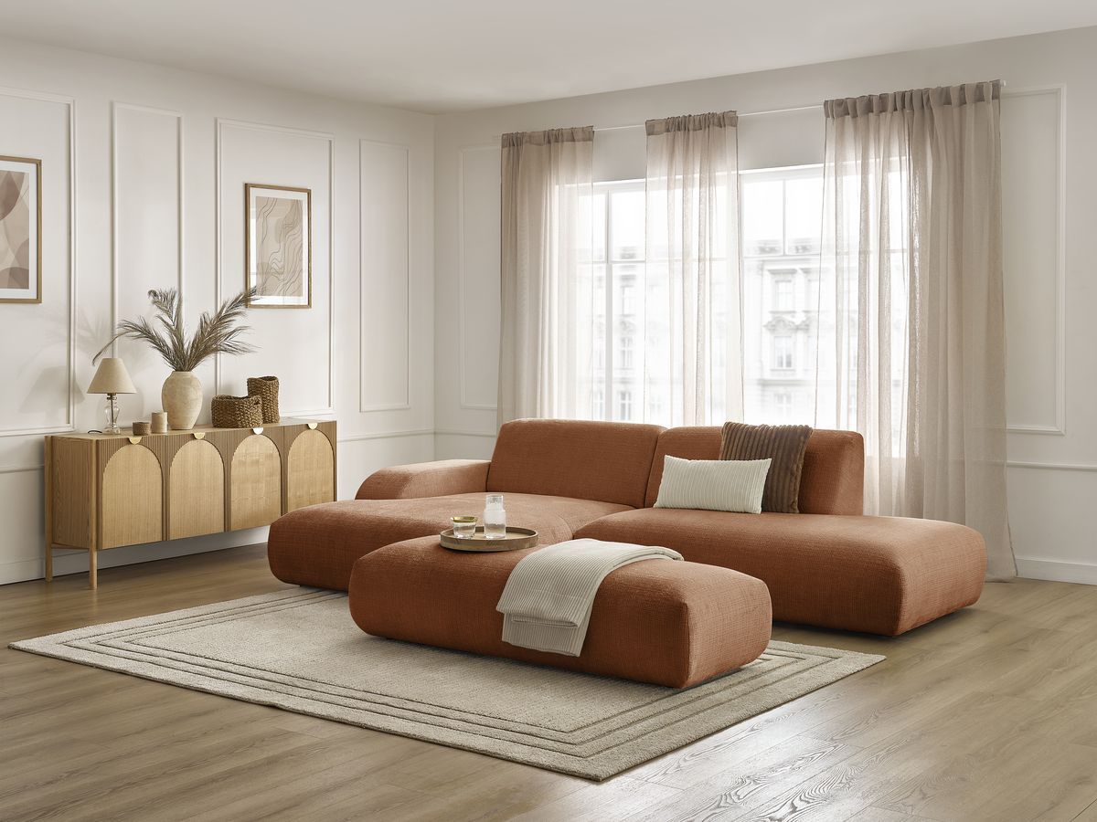 Bobochic Sirius Ecksofa mit Pouf 300 × 170 cm Strukturstoff Orange Ecke links