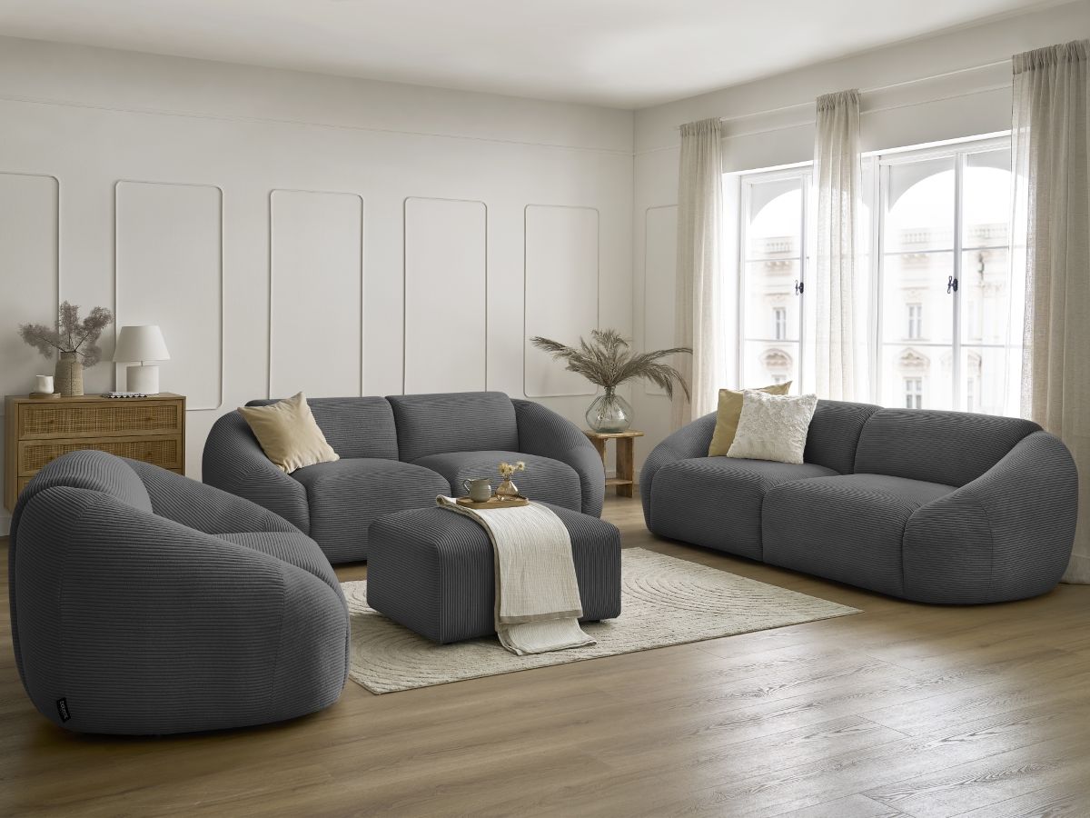 Bobochic Tina Sofa 7-Sitzer mit Pouf Cordsamt Dunkelgrau