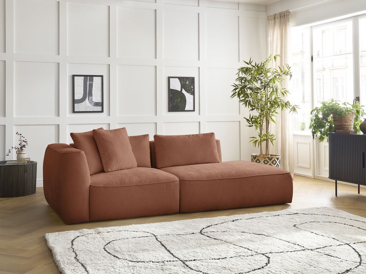 Bobochic Leopold Sofa 3-Sitzer Strukturstoff Orange Armlehne links