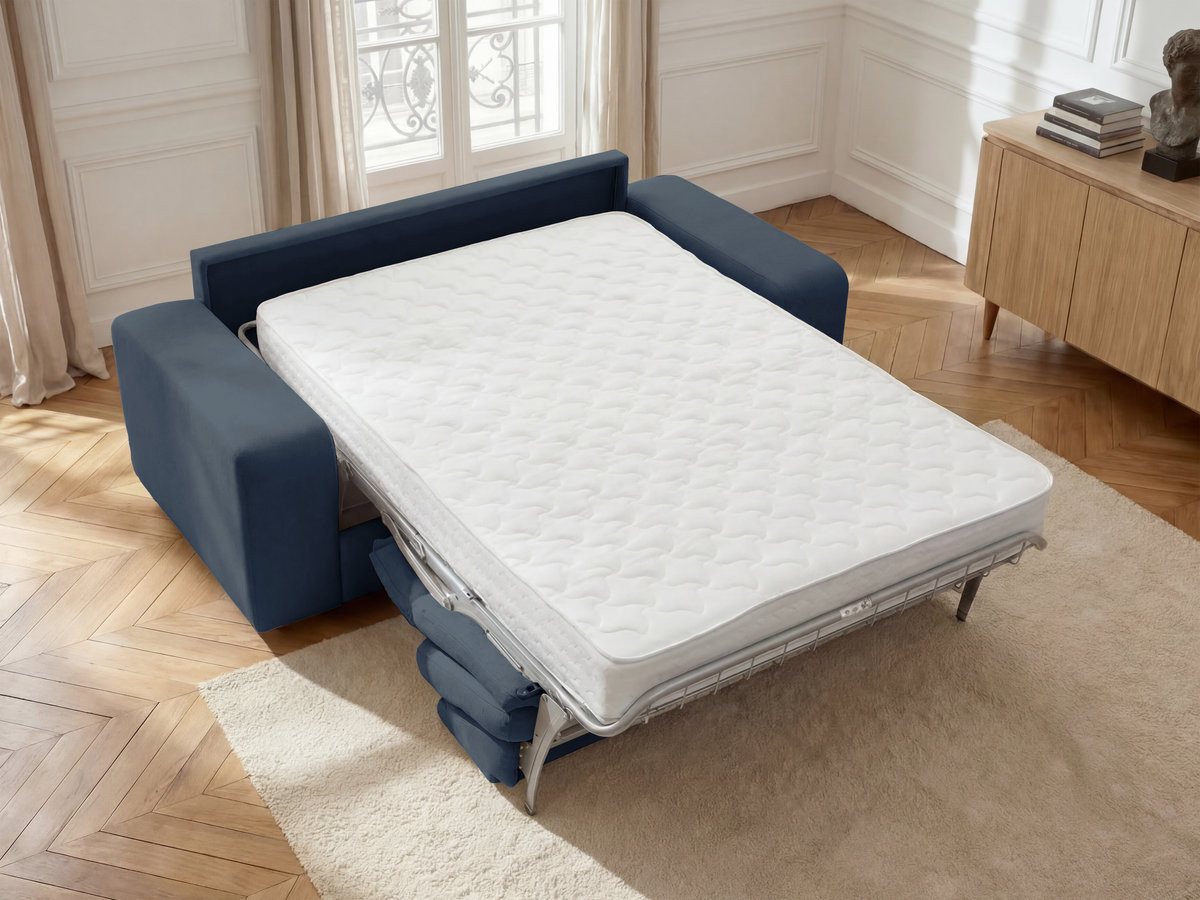 Bobochic Ibiza Schlafsofa 3-Sitzer Strukturstoff Dunkelblau, Liegefläche 160 × 196 cm