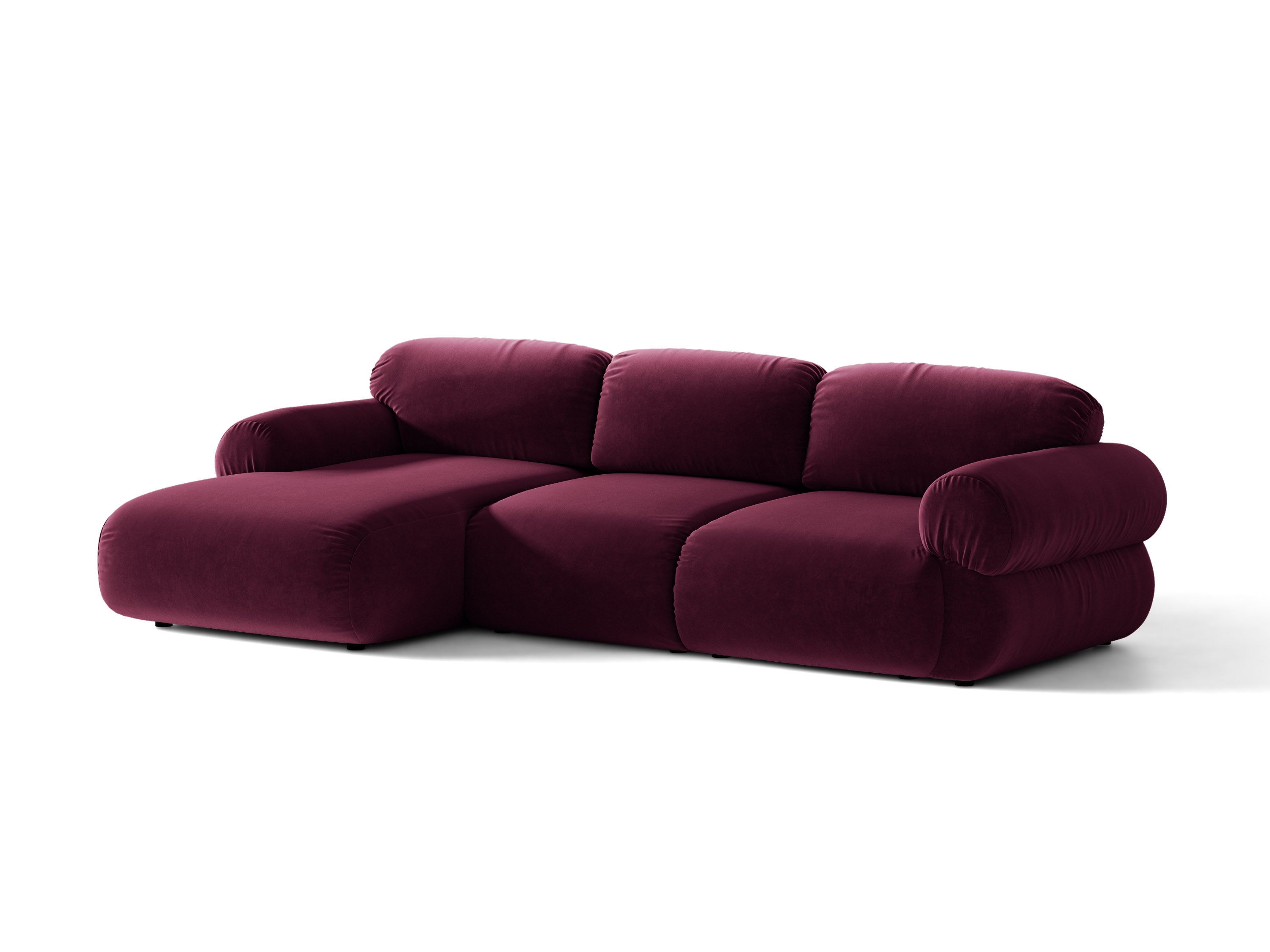 Micadoni Ophelia Ecksofa 6-Sitzer Links Samt Venus Burgundfarben