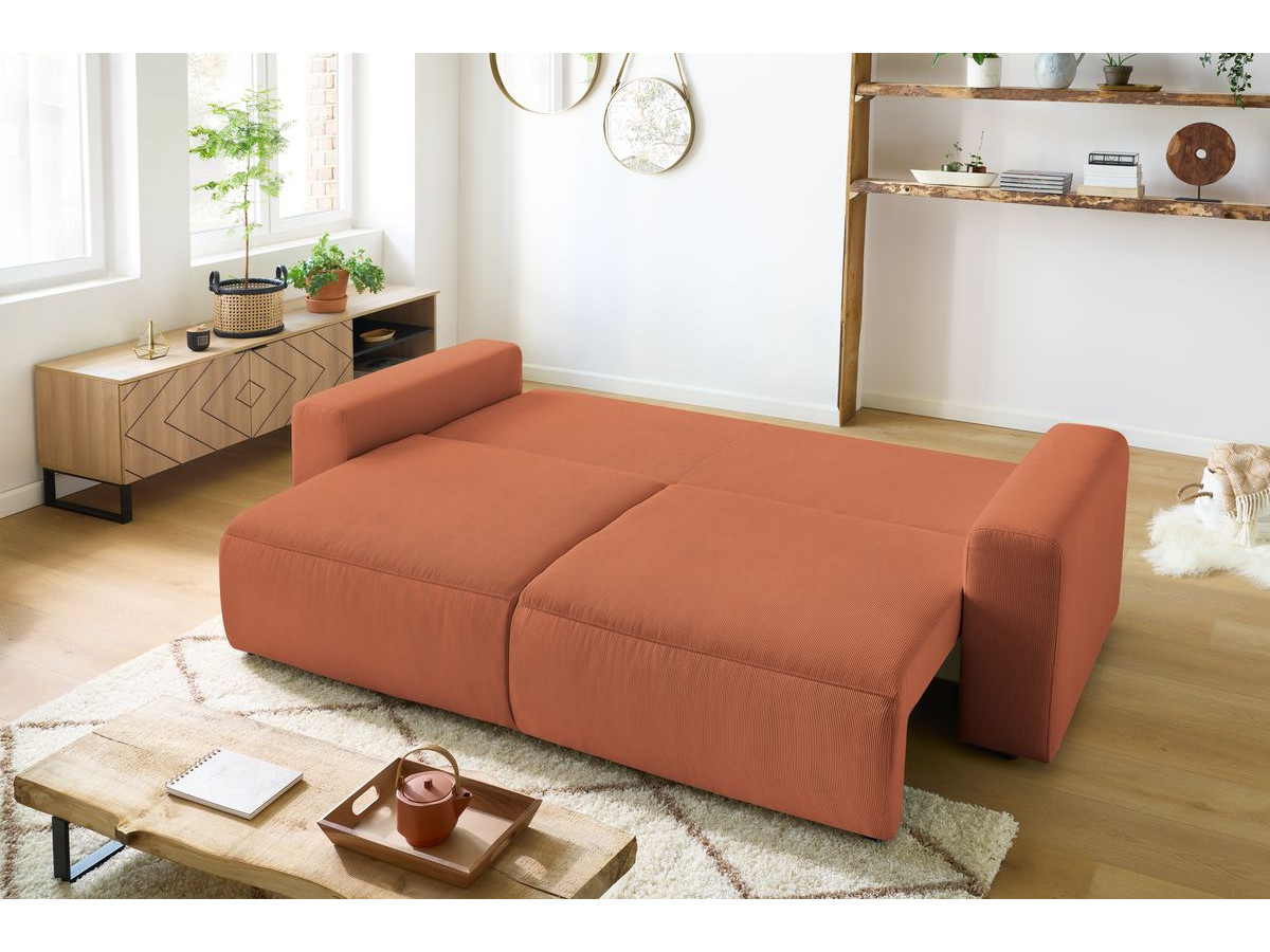 Bobochic Envy Schlafsofa 3-Sitzer mit Bettkasten Cordsamt Orange