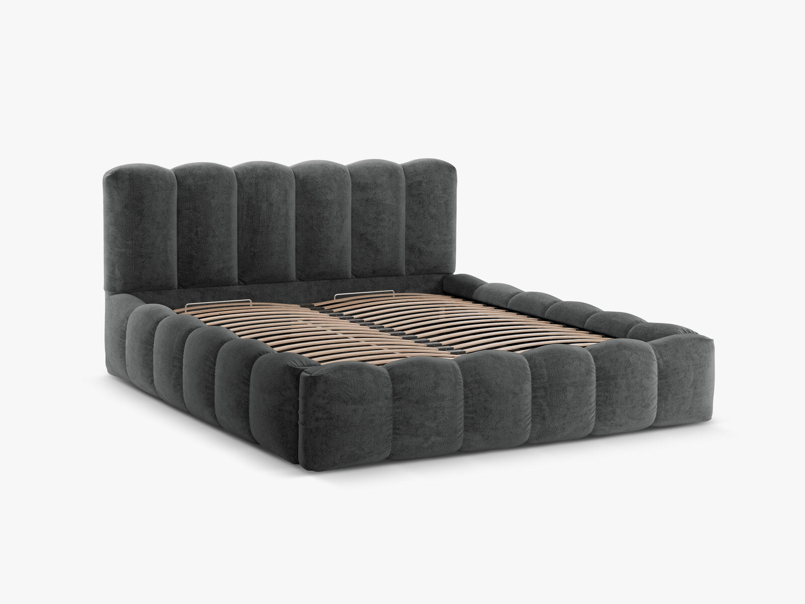 Micadoni Stauraumbett mit Kopfteil Lupine Chenille Perfect Harmony Dunkelgrau