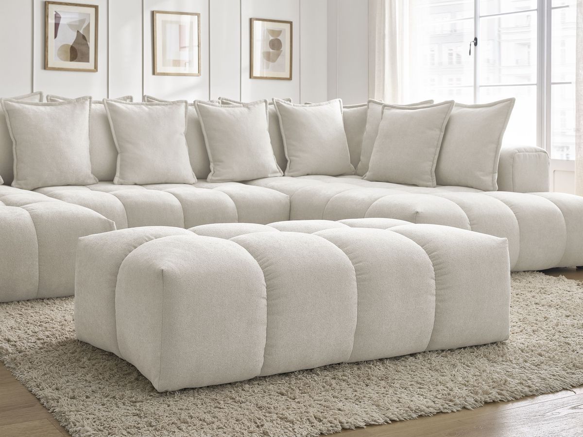 Bobochic Everest Wohnlandschaft mit Pouf, 14 Kissen Strukturstoff Weiß Ecke links