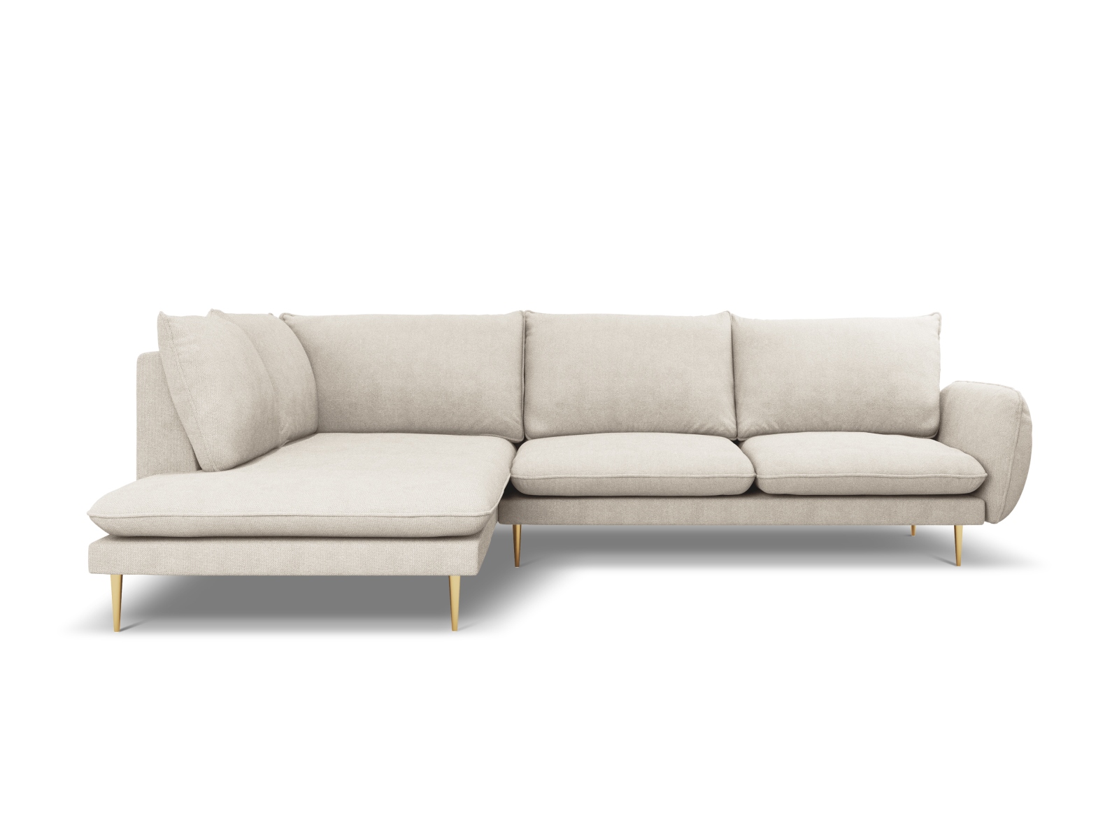 Cosmopolitan Design Ecksofa Vienna 6-Sitzer Strukturierter Stoff Positano Helles Beige Links Beine Gold