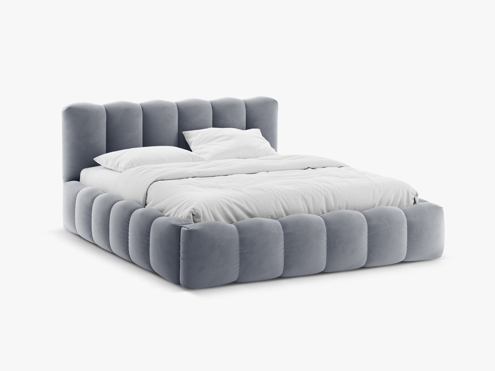 Micadoni Stauraumbett mit Kopfteil Lupine Samt Paris Grau