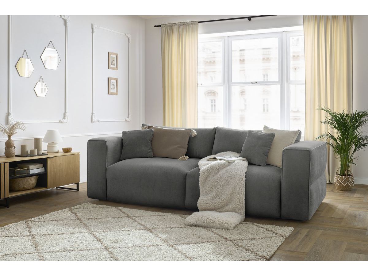 Bobochic Ezechiel Schlafsofa 3-Sitzer mit Bettkasten Stoff Dunkelgrau
