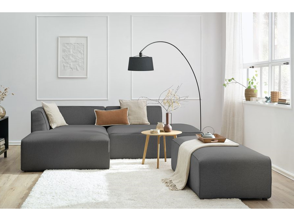 Bobochic Megeve Ecksofa mit Schlaffunktion und Pouf Melange-Stoff Dunkelgrau Ecke links