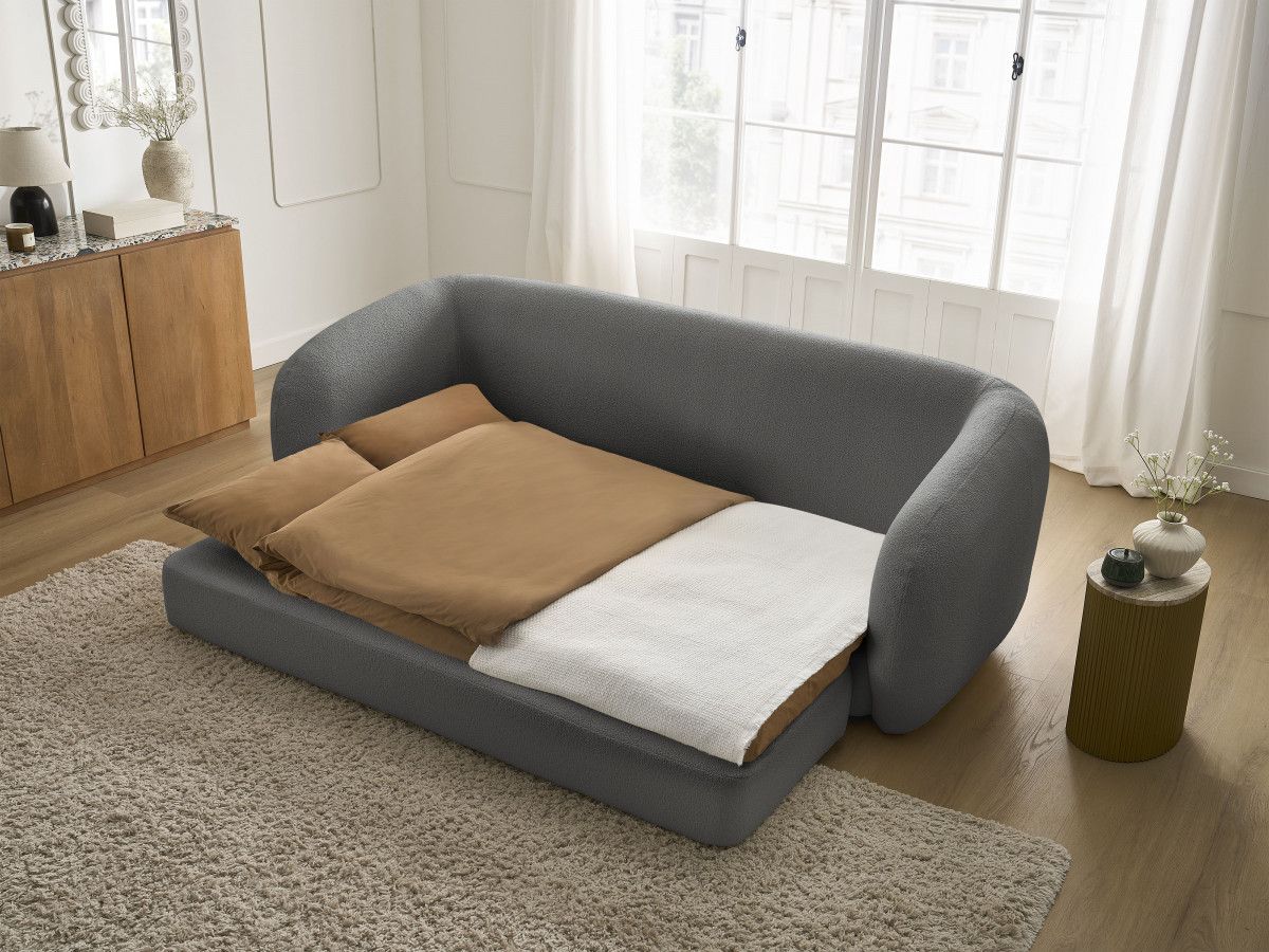 Bobochic Neyo Schlafsofa 3-Sitzer Bouclé-Stoff Dunkelgrau