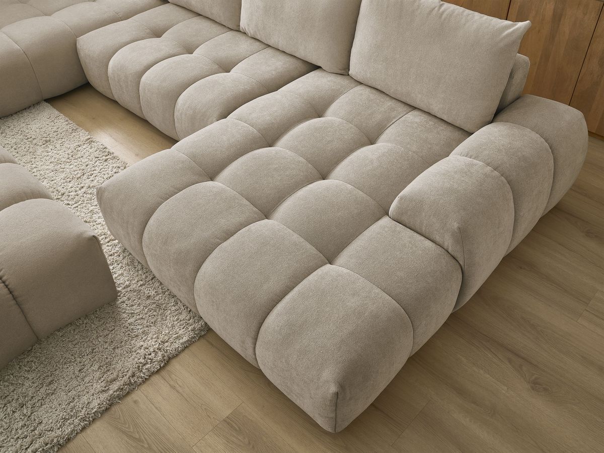 Bobochic Everest Wohnlandschaft mit Pouf, 6 Kissen Strukturstoff Taupe Ecke rechts